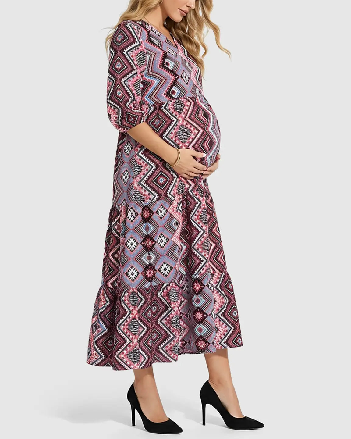 Bump Society – The Comfort Collection: Bohemian Print A-line Maternity Maxi Dress