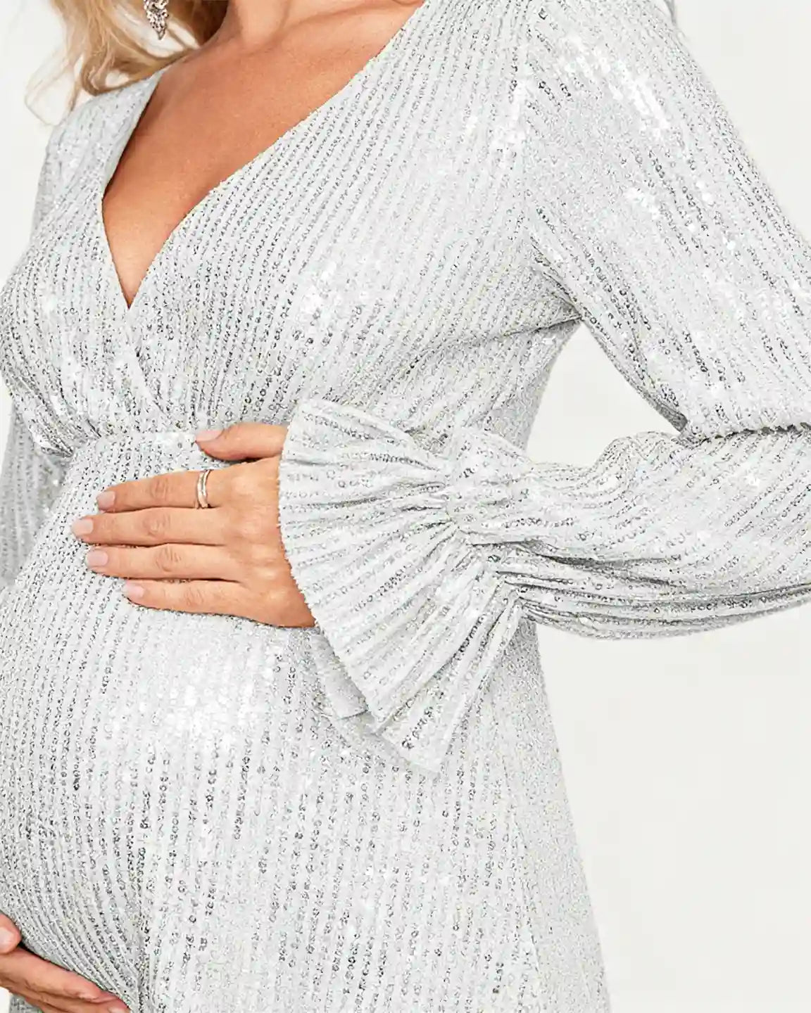 Bump Society – The Comfort Collection: Fully Sequined Empire-Waist Maternity Midi Dress
