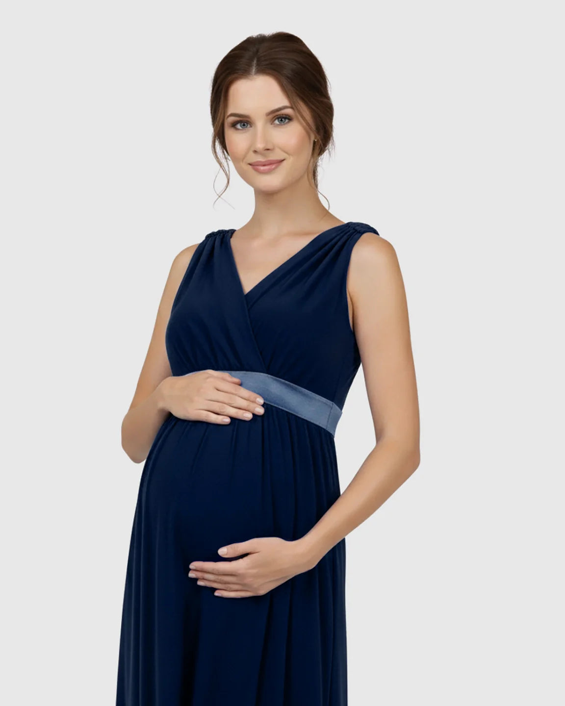 The Comfort Collection: Fitted-Waist V-Neck Maternity Dress