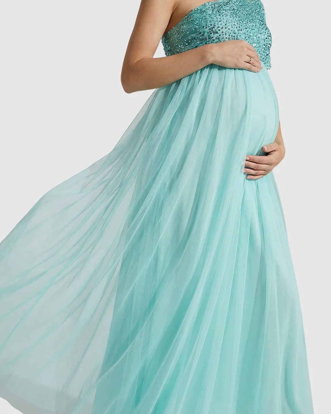 Bump Society – The Comfort Collection: Sequin One-Shoulder Flowy Maternity Maxi Dress