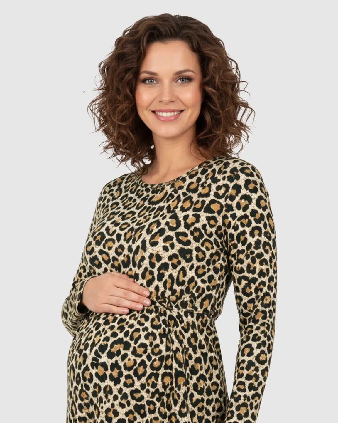Bump Society – The Comfort Collection: Flowing Skirt Leopard Print Maternity Maxi Dress