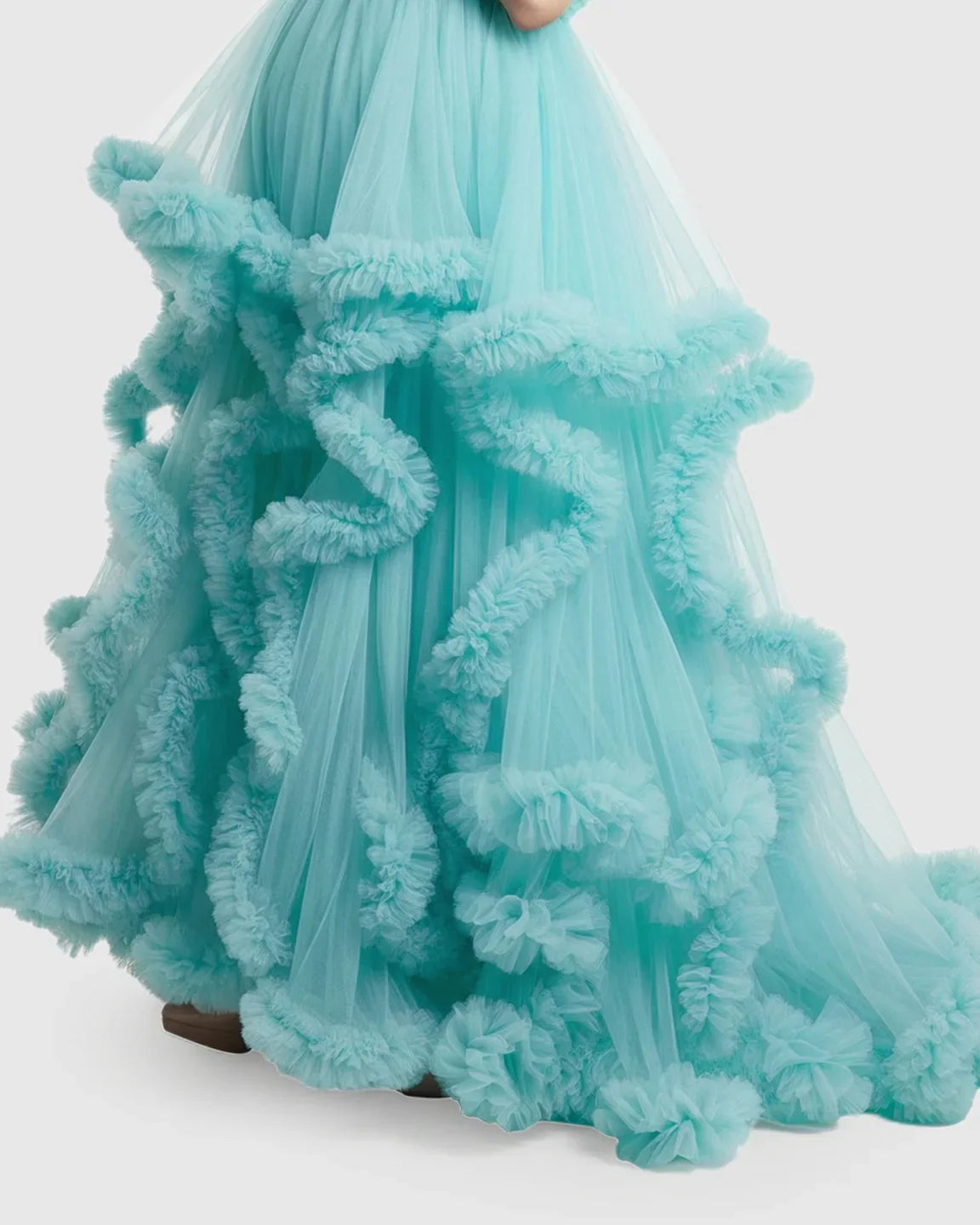 Bump Society – The Comfort Collection: Ruffled Bodice Multi-Layer Mesh Pleats Maternity Gown