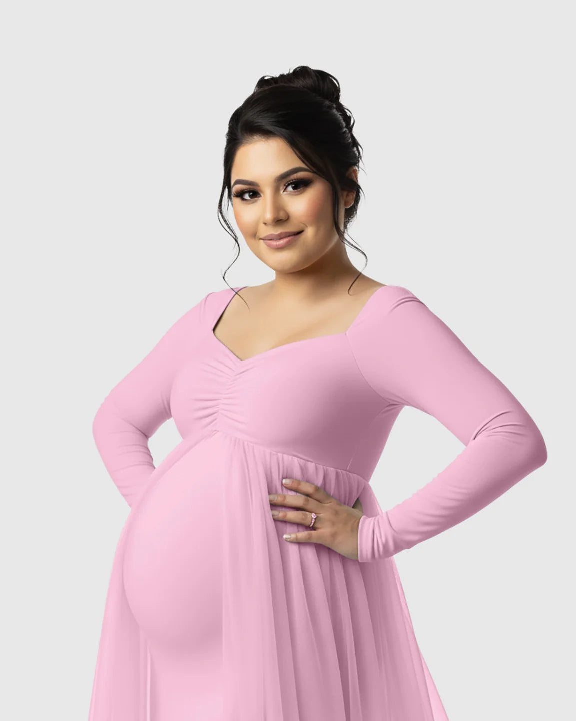 Bump Society – The Comfort Collection: Sheer Mesh Flowy Train Maternity Maxi Dress
