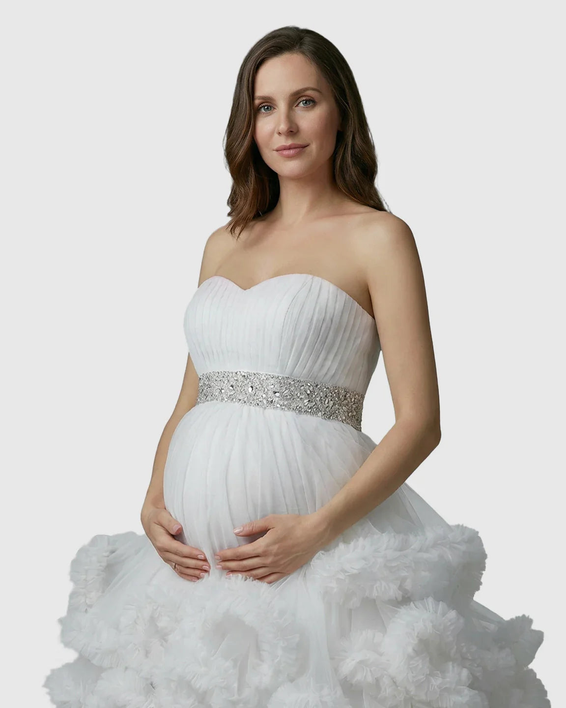 Bump Society – The Comfort Collection: Strapless Bodice Multi-Layered Ruffled Skirt Maternity Photoshoot Dress