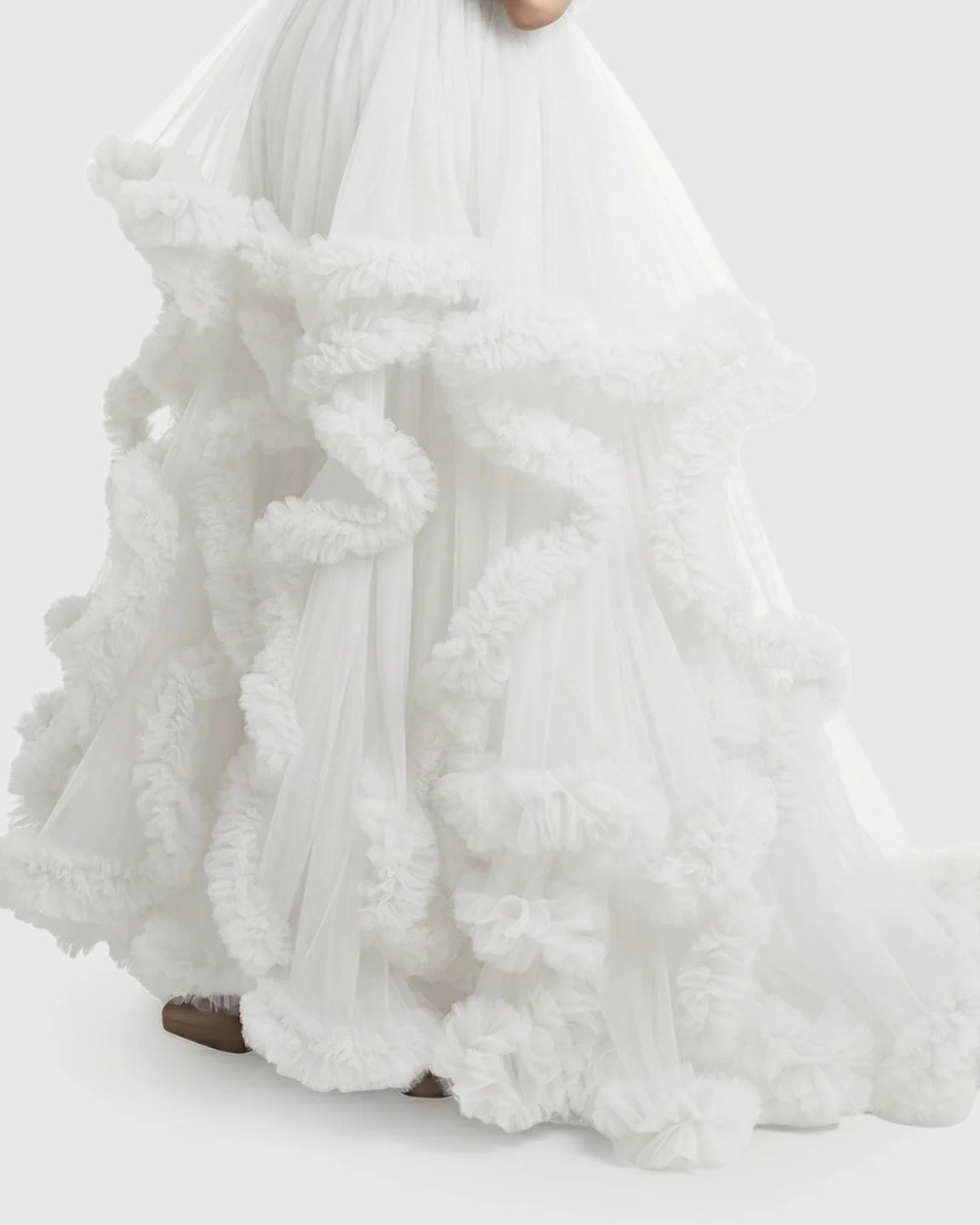 Bump Society – The Comfort Collection: Ruffled Bodice Multi-Layer Mesh Pleats Maternity Gown