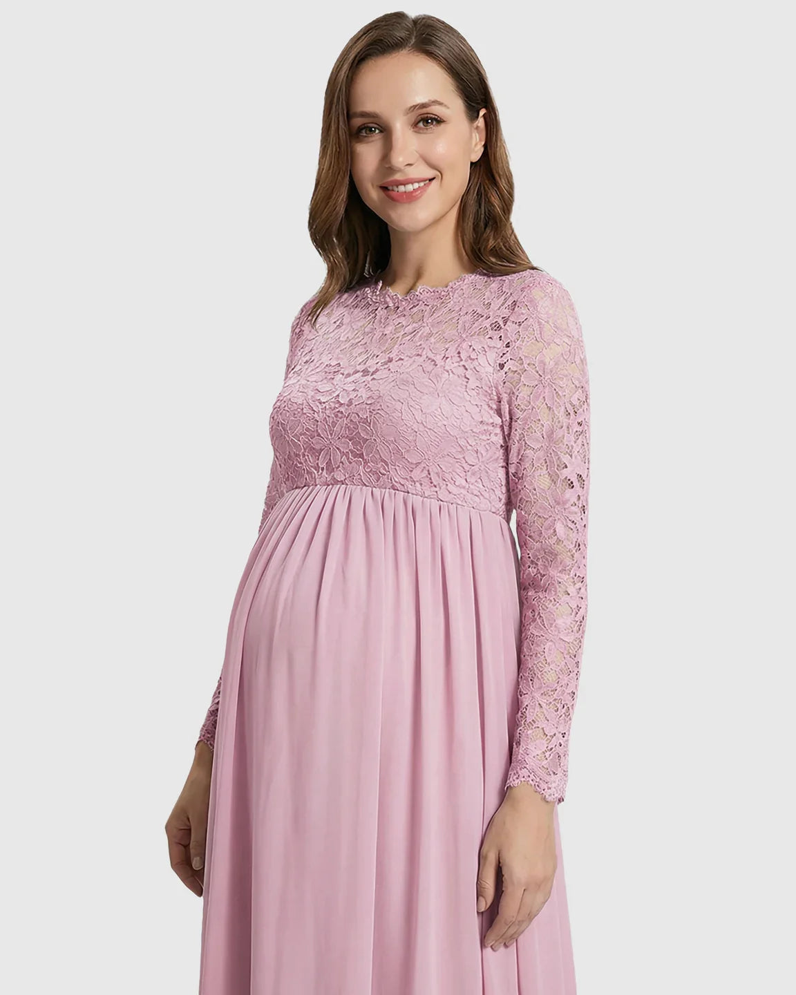 Bump Society – The Comfort Collection: Lace Bodice Trailing Skirt Maternity Photoshoot Gown
