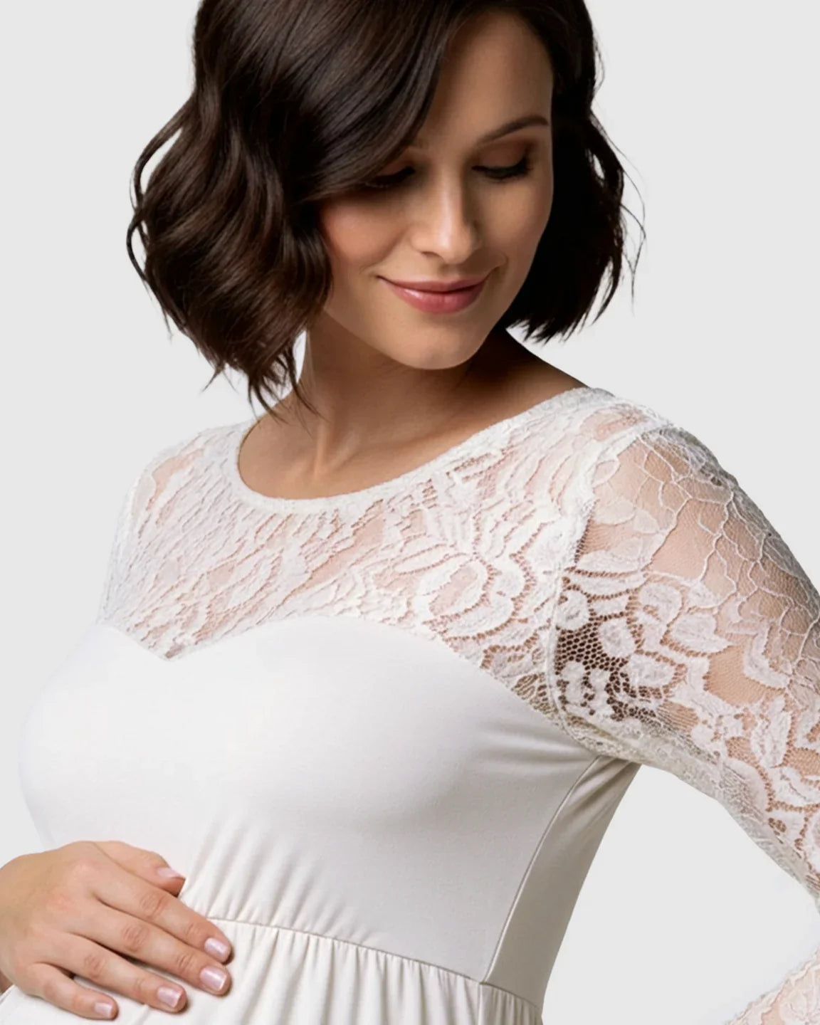 Bump Society – The Comfort Collection: Elegant Lace Floor-Length Maternity Photoshoot Dress