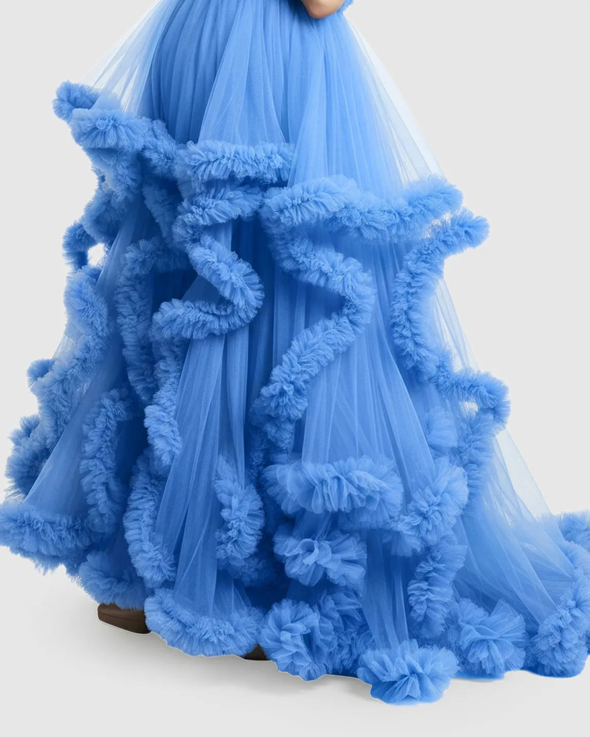 Bump Society – The Comfort Collection: Ruffled Bodice Multi-Layer Mesh Pleats Maternity Gown