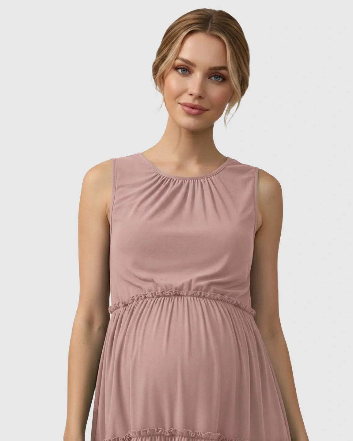 Bump Society – The Comfort Collection: Tiered Ruffle Skirt Casual Maternity Midi Dress