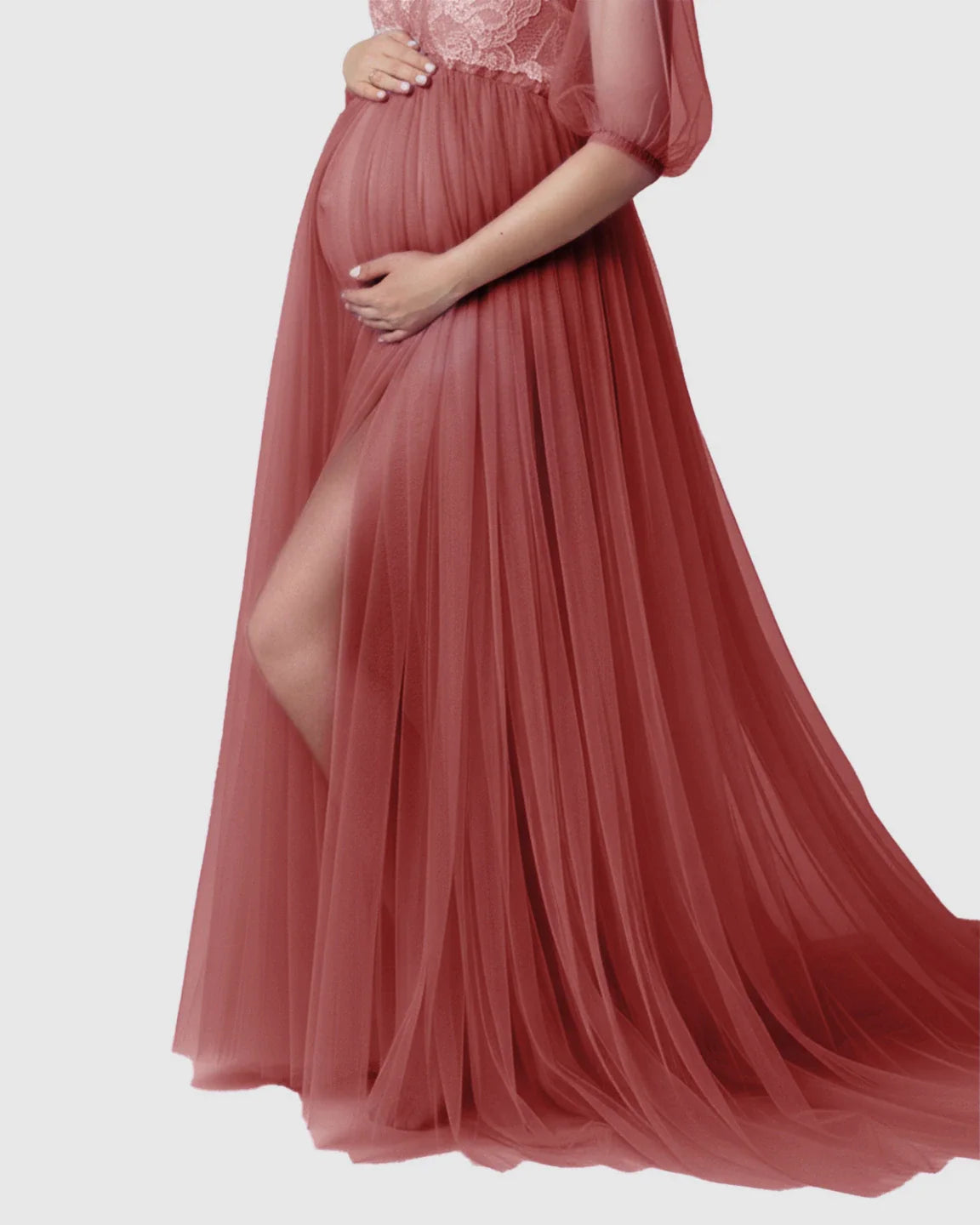 Bump Society – The Comfort Collection: Tulle Lace Swing Trail Maternity Photoshoot Dress