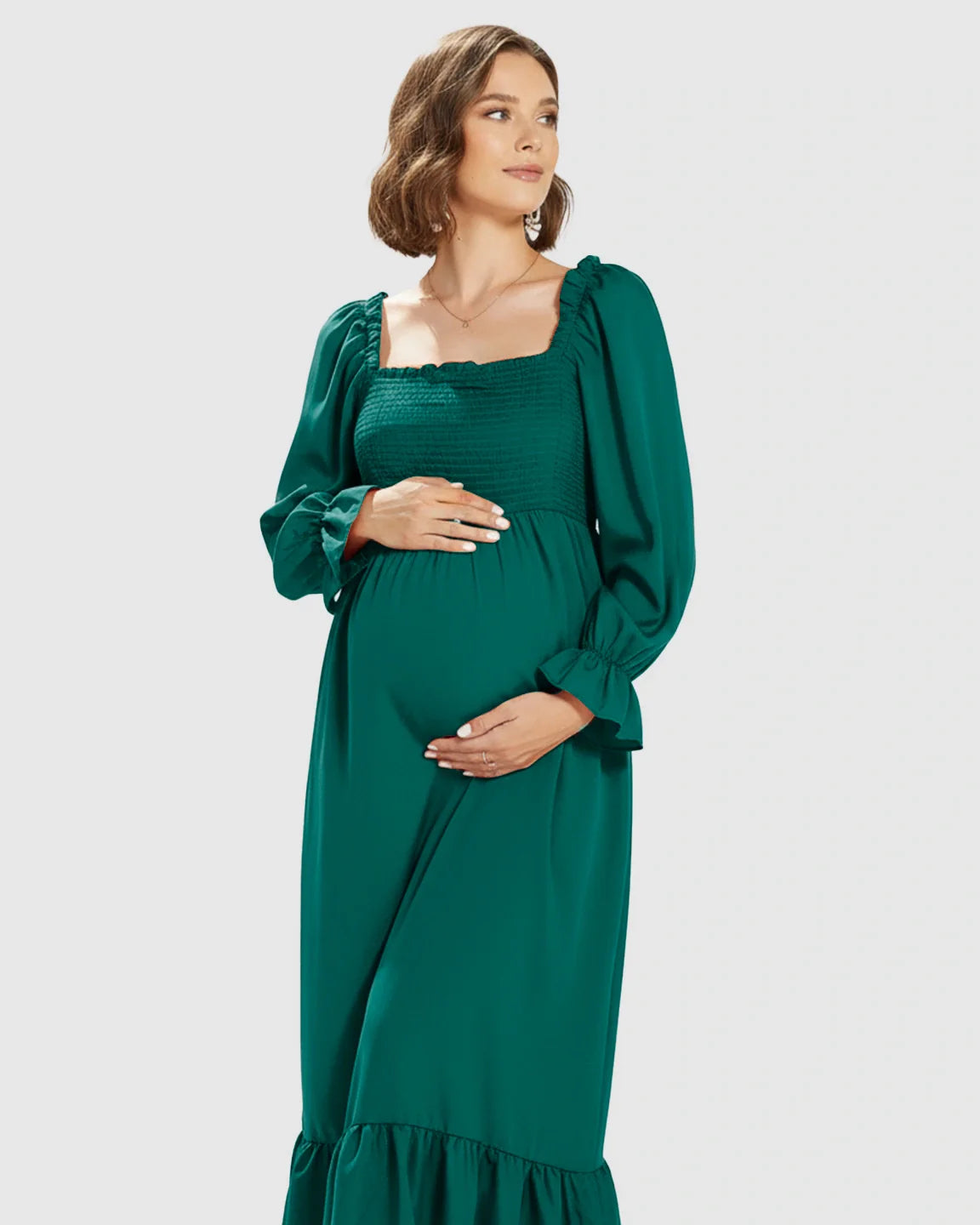 Bump Society – The Comfort Collection: Bishop Sleeves Retro Elegant Maternity Maxi Dress