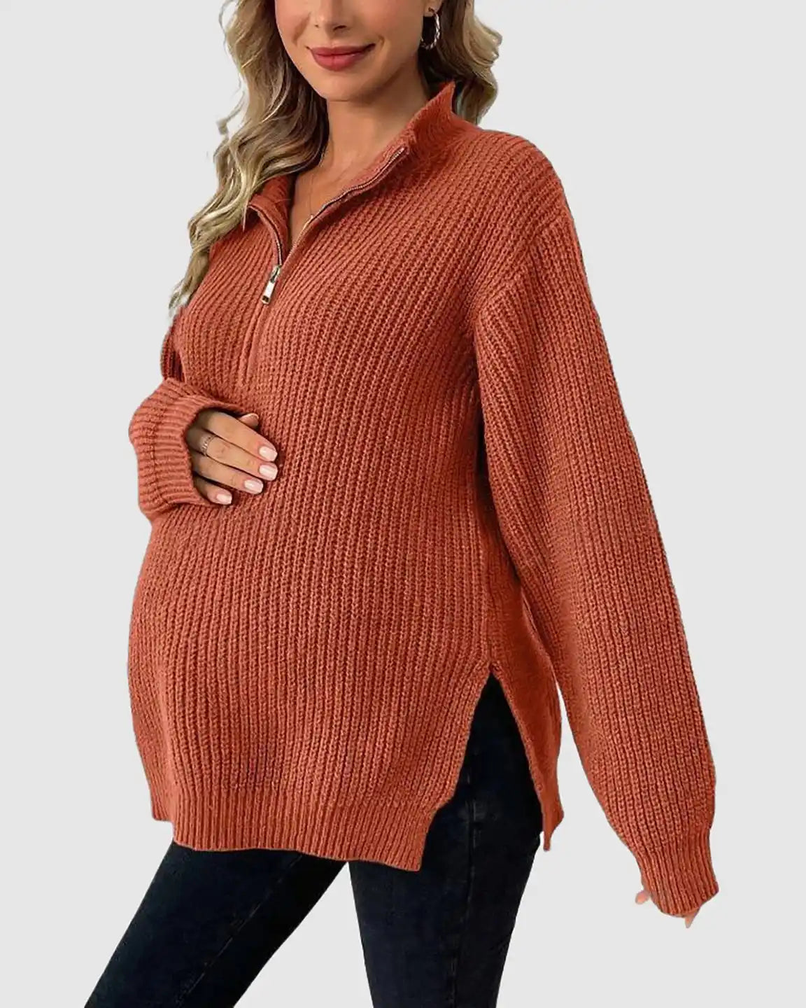 Bump Society – The Comfort Collection: Ribbed Knit Half-Zip Maternity Sweater
