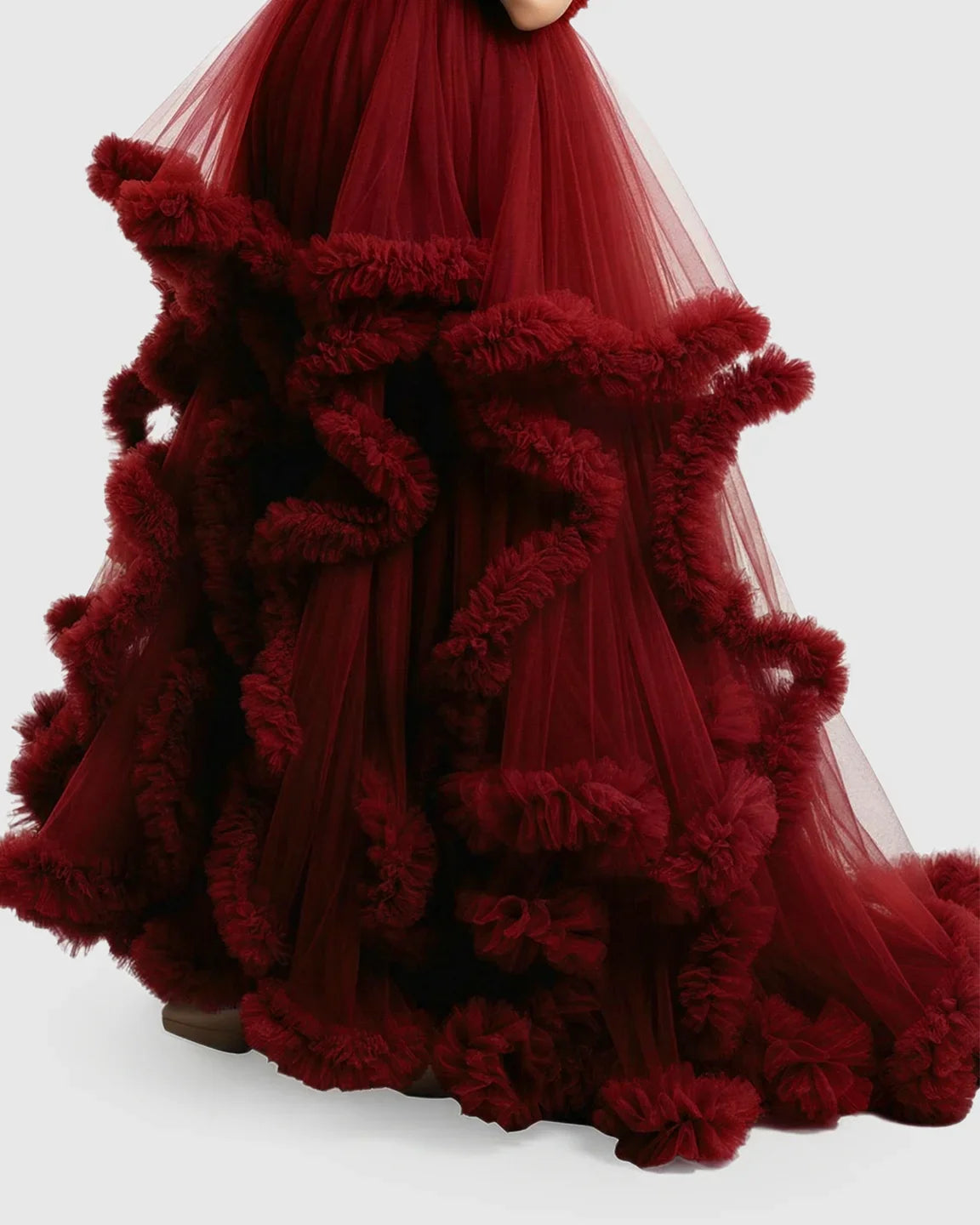 Bump Society – The Comfort Collection: Ruffled Bodice Multi-Layer Mesh Pleats Maternity Gown