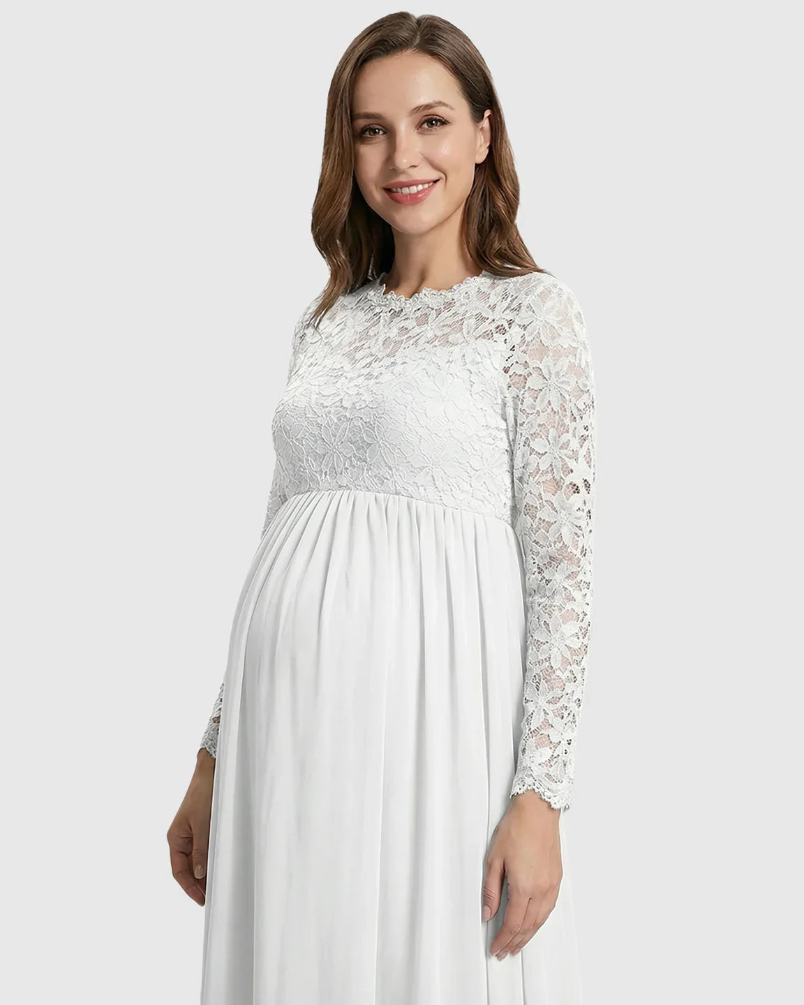 Bump Society – The Comfort Collection: Lace Bodice Trailing Skirt Maternity Photoshoot Gown
