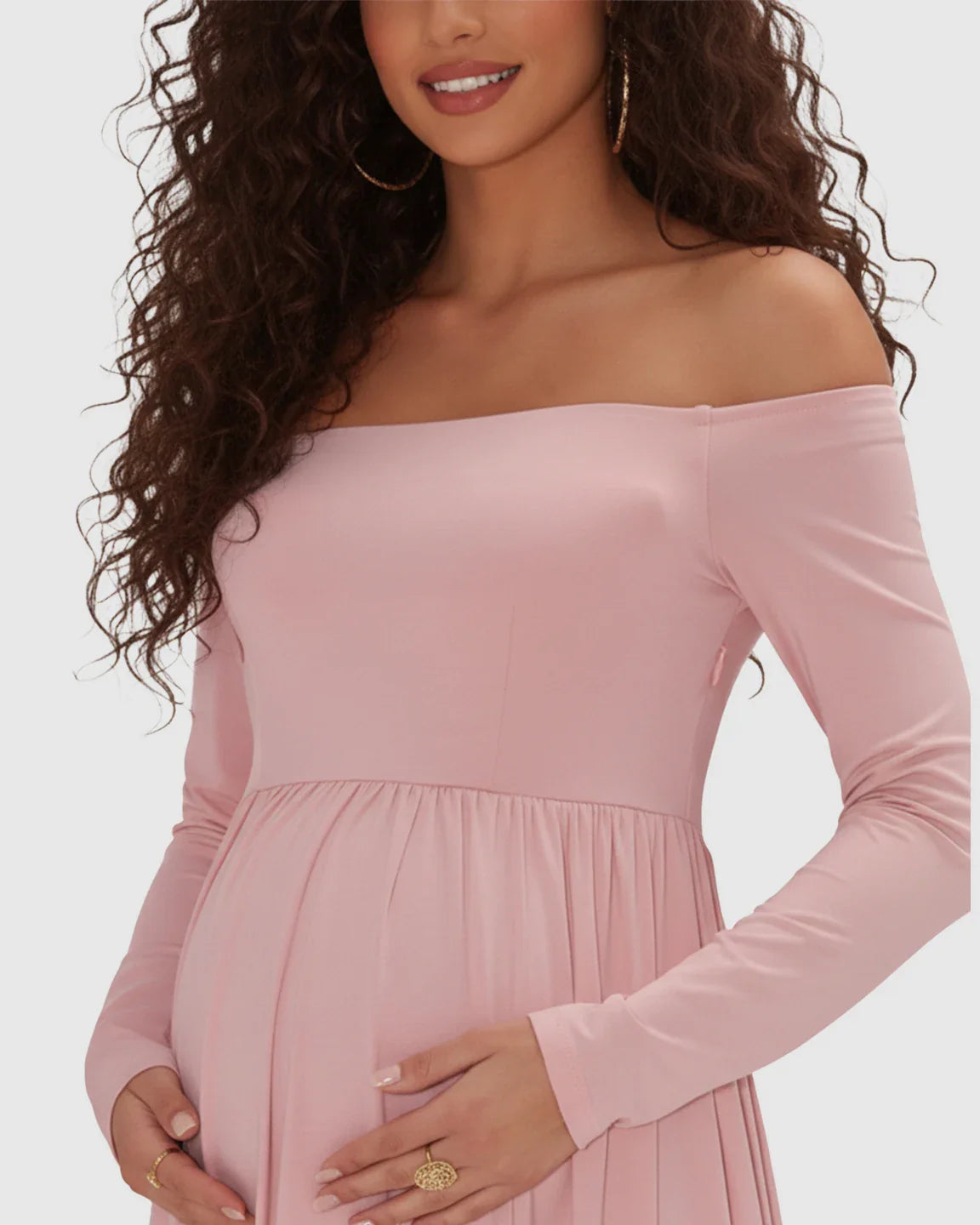 Bump Society – The Comfort Collection: Off-shoulder Retro Elegance Maternity Maxi Dress