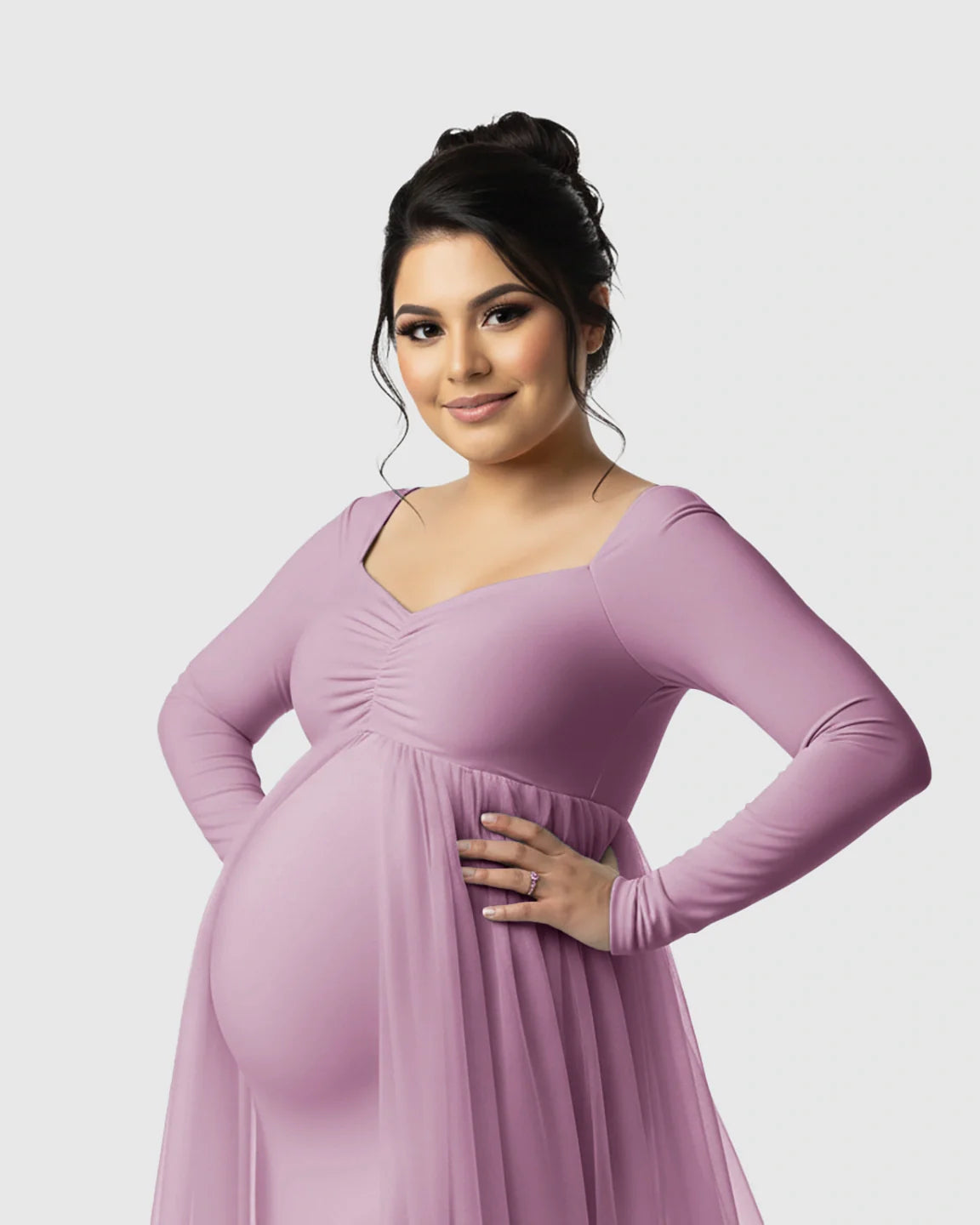 Bump Society – The Comfort Collection: Sheer Mesh Flowy Train Maternity Maxi Dress