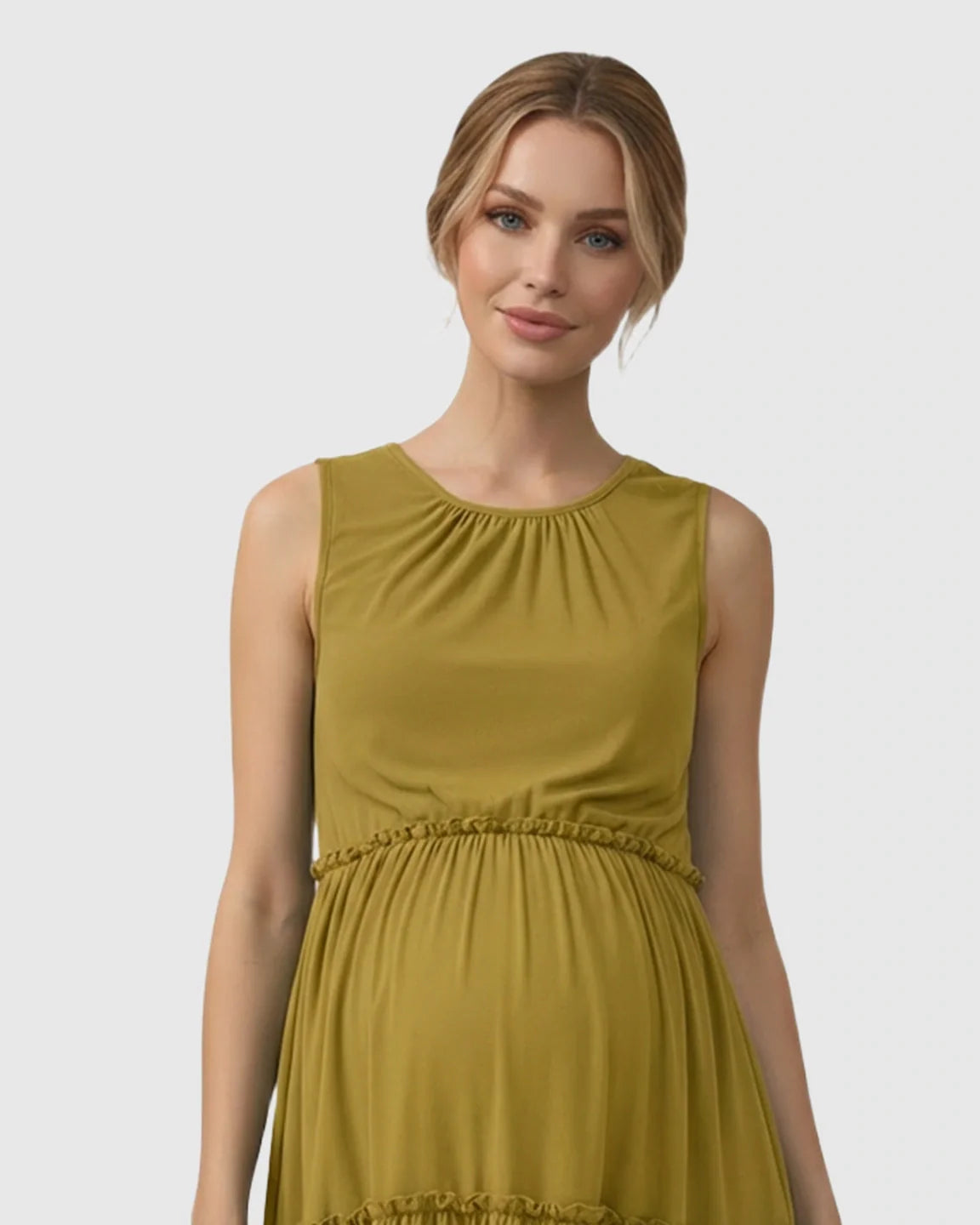 Bump Society – The Comfort Collection: Tiered Ruffle Skirt Casual Maternity Midi Dress