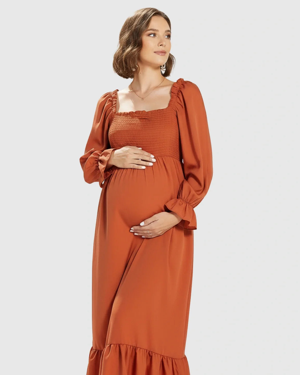 Bump Society – The Comfort Collection: Bishop Sleeves Retro Elegant Maternity Maxi Dress