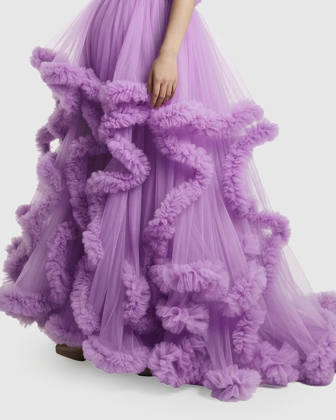 Bump Society – The Comfort Collection: Ruffled Bodice Multi-Layer Mesh Pleats Maternity Gown