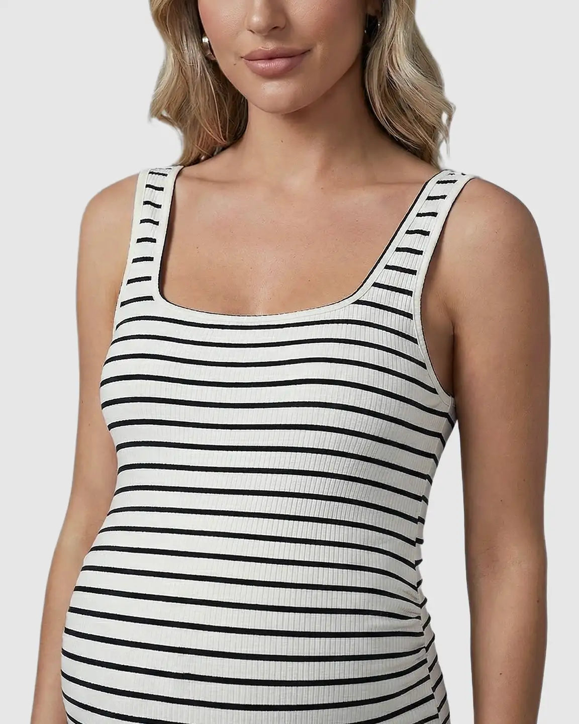 Bump Society – The Comfort Collection: Stripe Print Side Slit Maternity Midi Dress