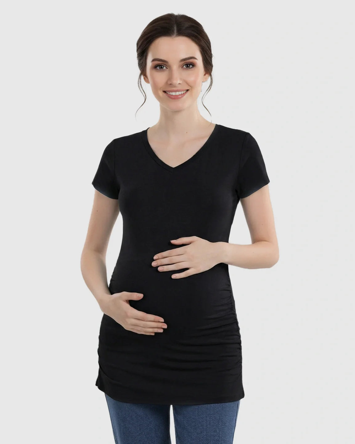 Bump Society – The Comfort Collection: Short Sleeve Ruched Slim Fit Maternity Top