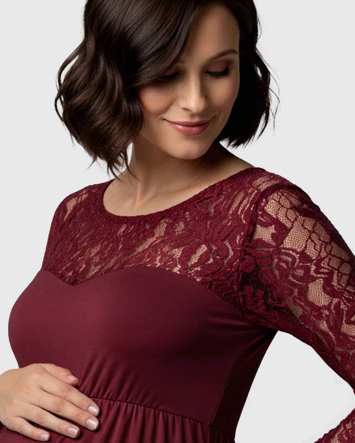 Bump Society – The Comfort Collection: Elegant Lace Floor-Length Maternity Photoshoot Dress