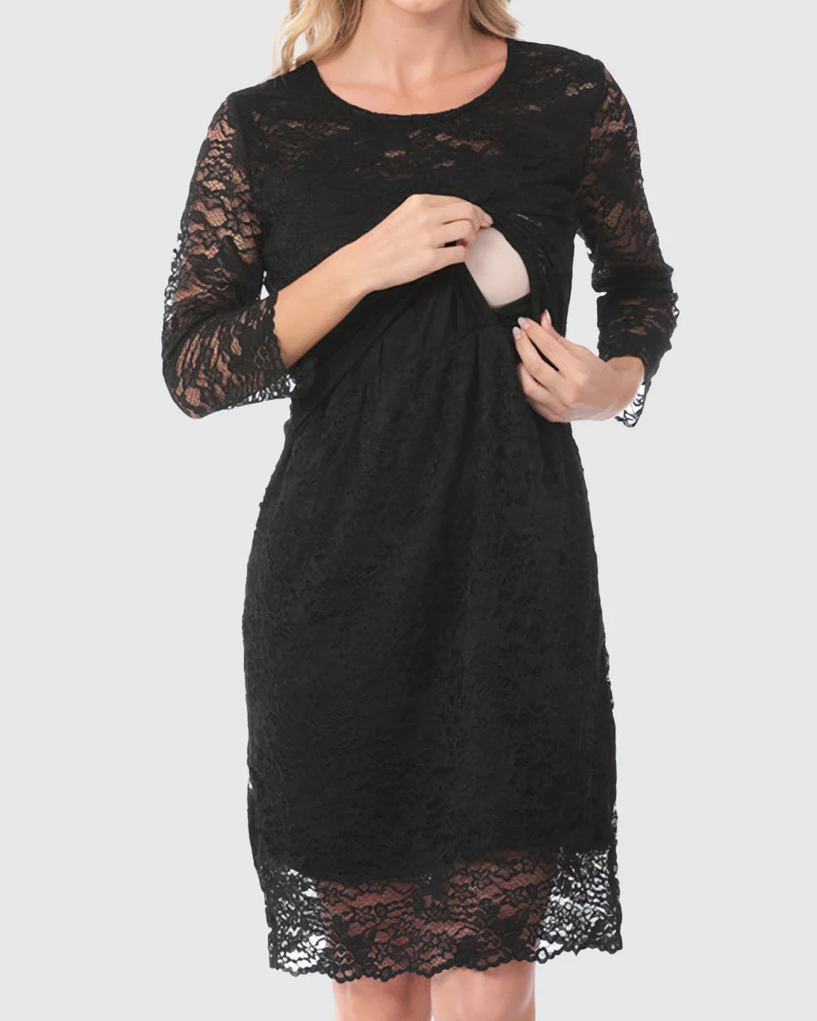 Bump Society – The Nursing Collection: Mid-length Lace Sleeves Maternity & Nursing Dress
