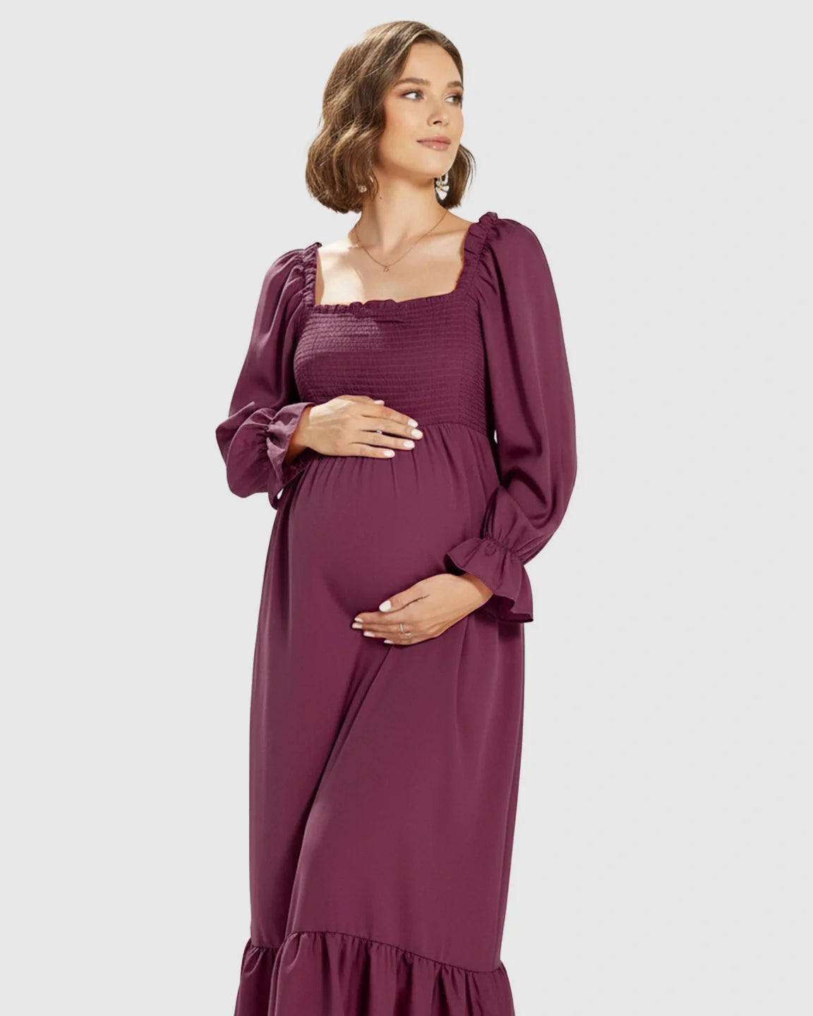 Bump Society – The Comfort Collection: Bishop Sleeves Retro Elegant Maternity Maxi Dress