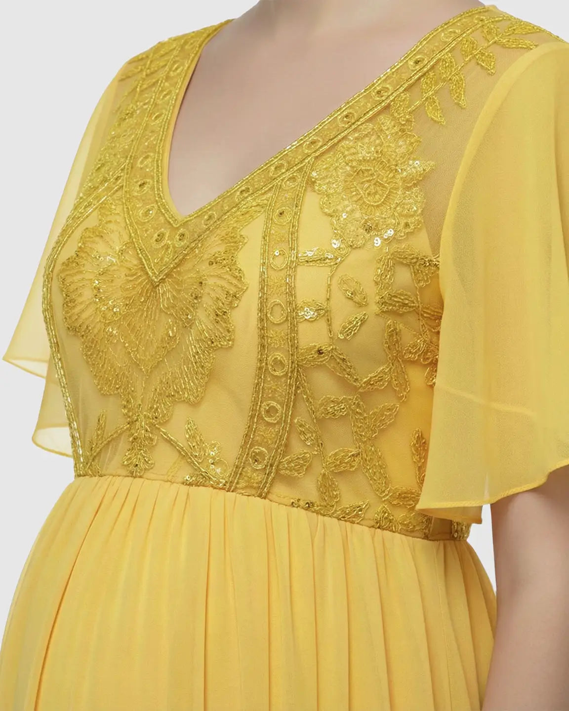 Bump Society – The Comfort Collection: Embroidered Bodice Long Train Maternity Photoshoot Gown