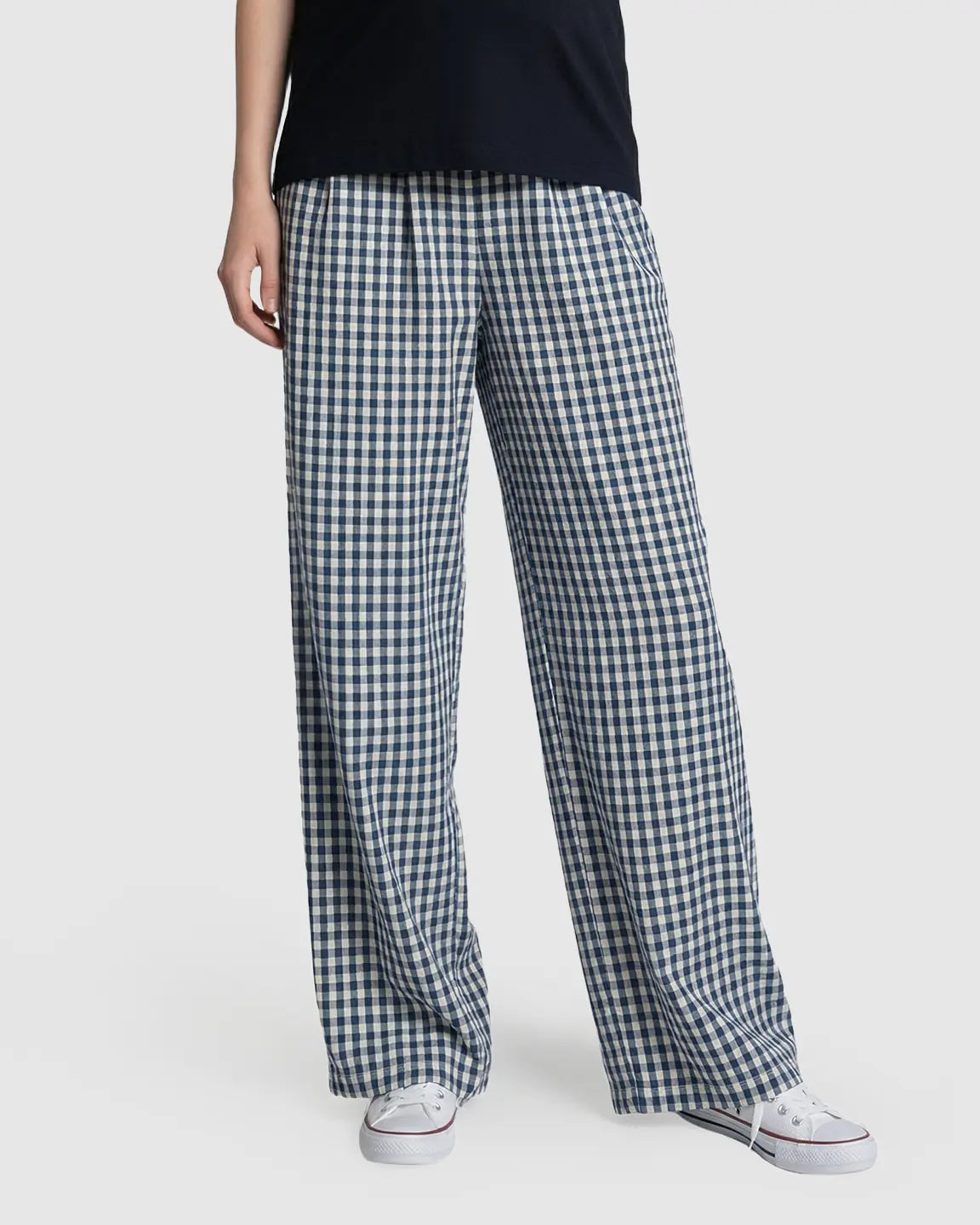 Bump Society – The Comfort Collection: Plaid Print Wide Leg Maternity Trousers