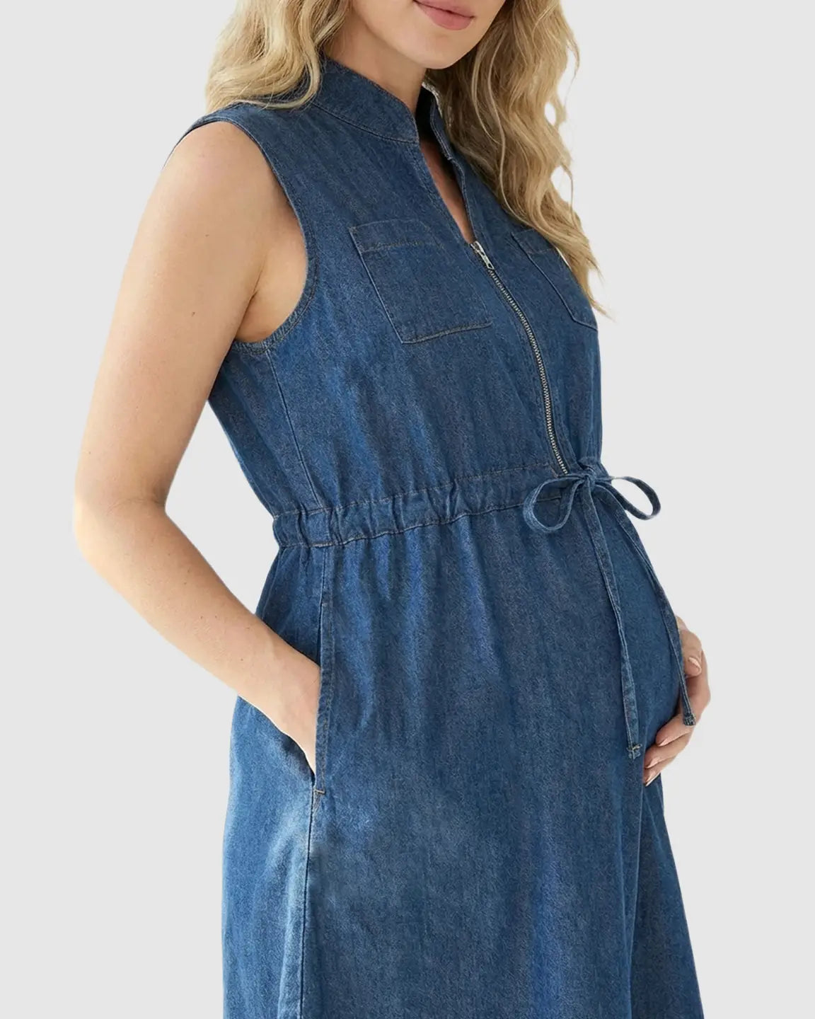 Bump Society – The Nursing Collection: Front-Zip Denim Casual Nursing & Maternity Dress