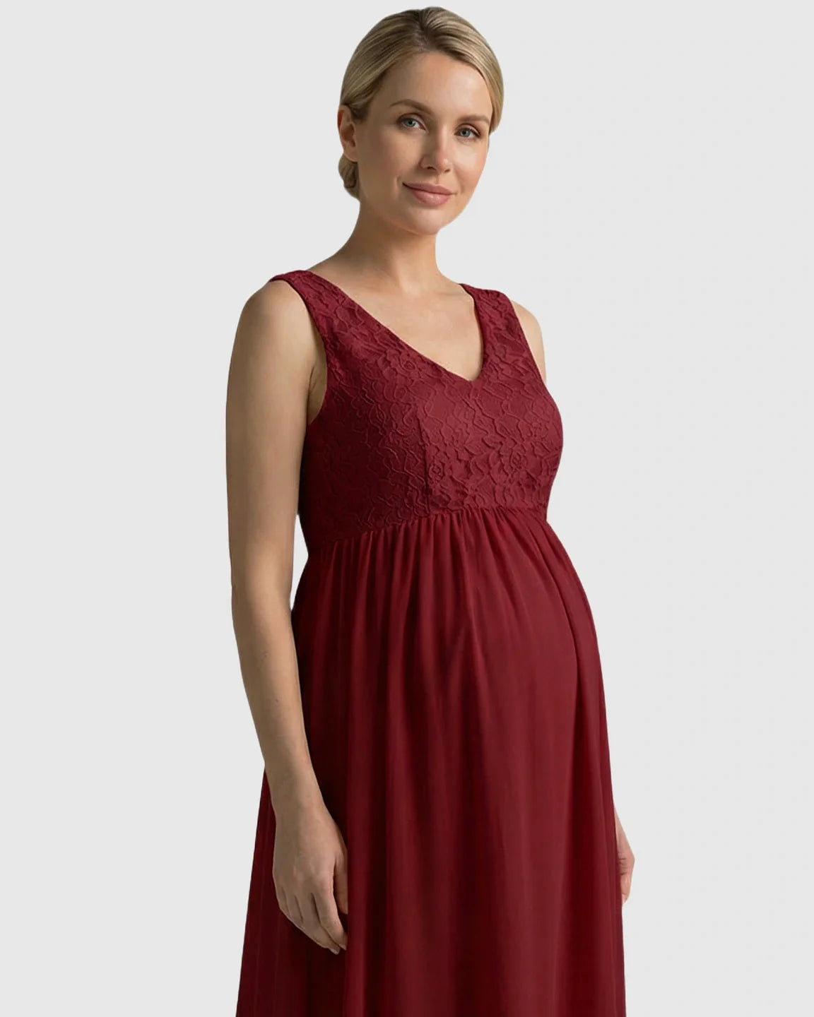 Bump Society – The Comfort Collection: Lace-Chiffon Romantic Maternity Maxi Dress
