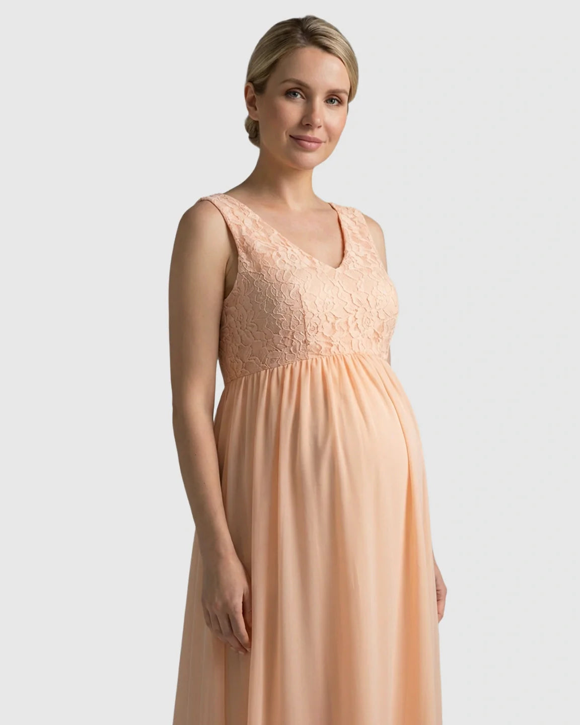 Bump Society – The Comfort Collection: Lace-Chiffon Romantic Maternity Maxi Dress