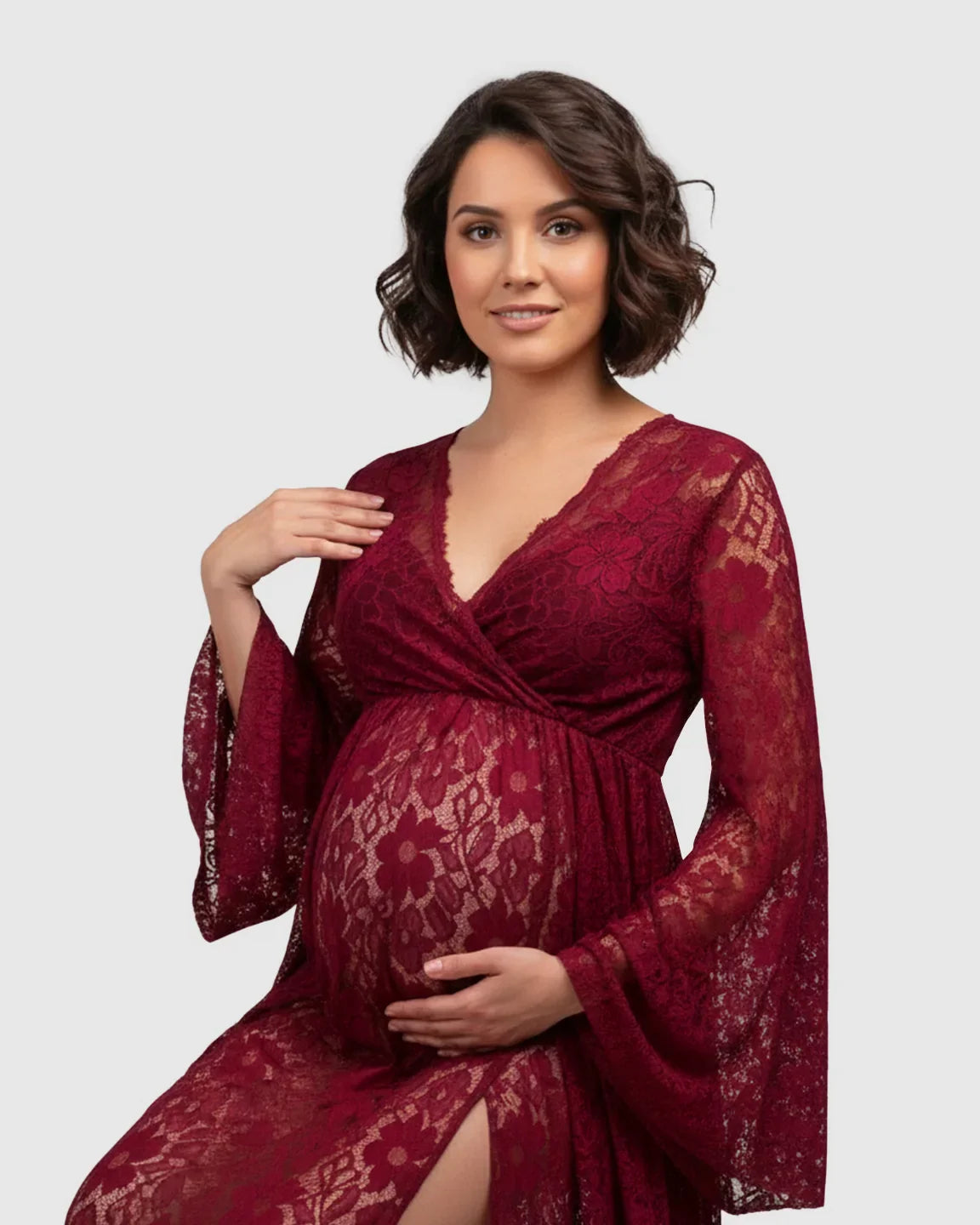 Bump Society – The Comfort Collection: Long Bell Sleeve See Through Maternity Gown