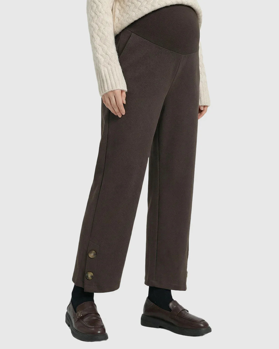 Bump Society – The Comfort Collection: Button Detail Cropped Maternity Trousers