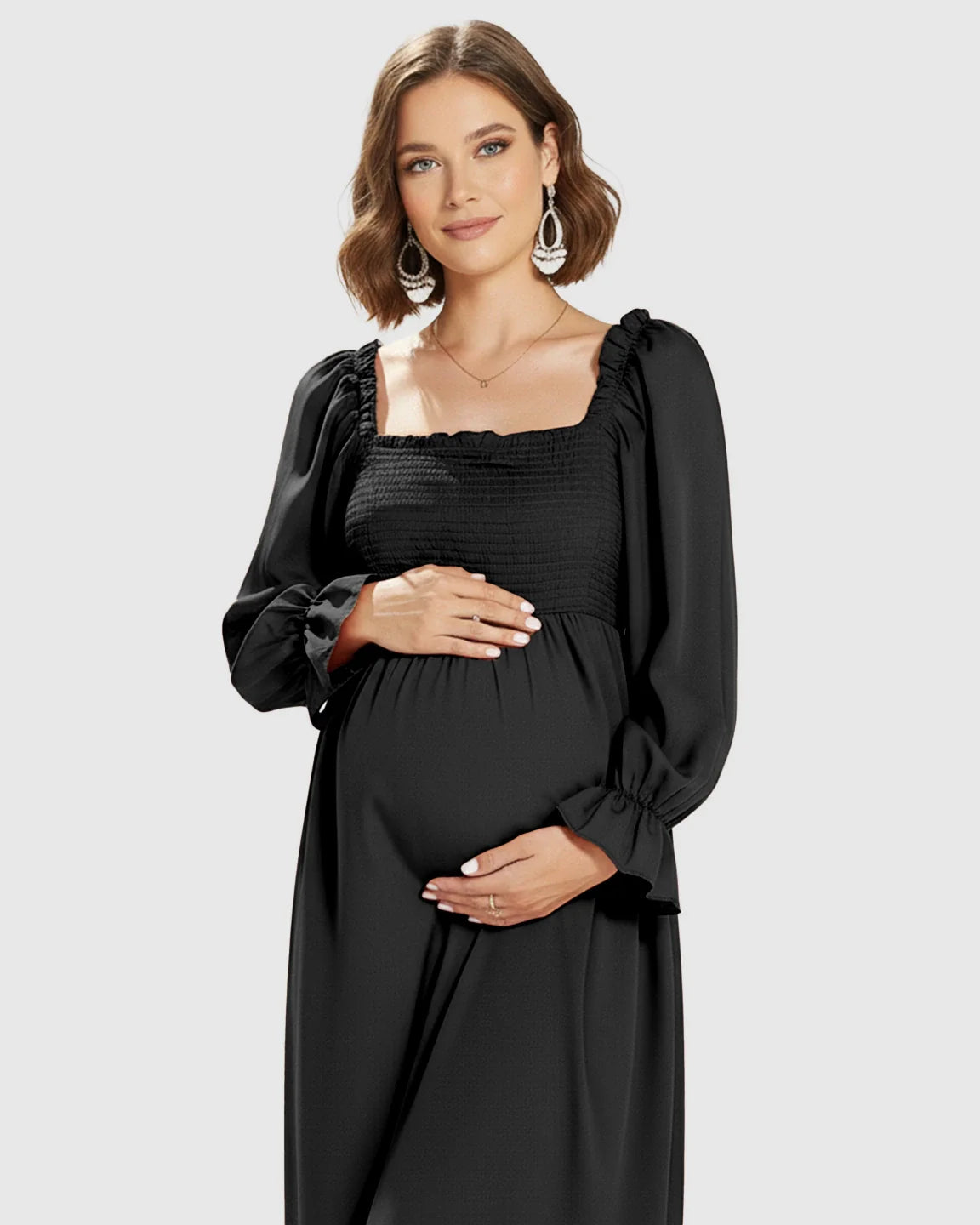 Bump Society – The Comfort Collection: Bishop Sleeves Retro Elegant Maternity Maxi Dress