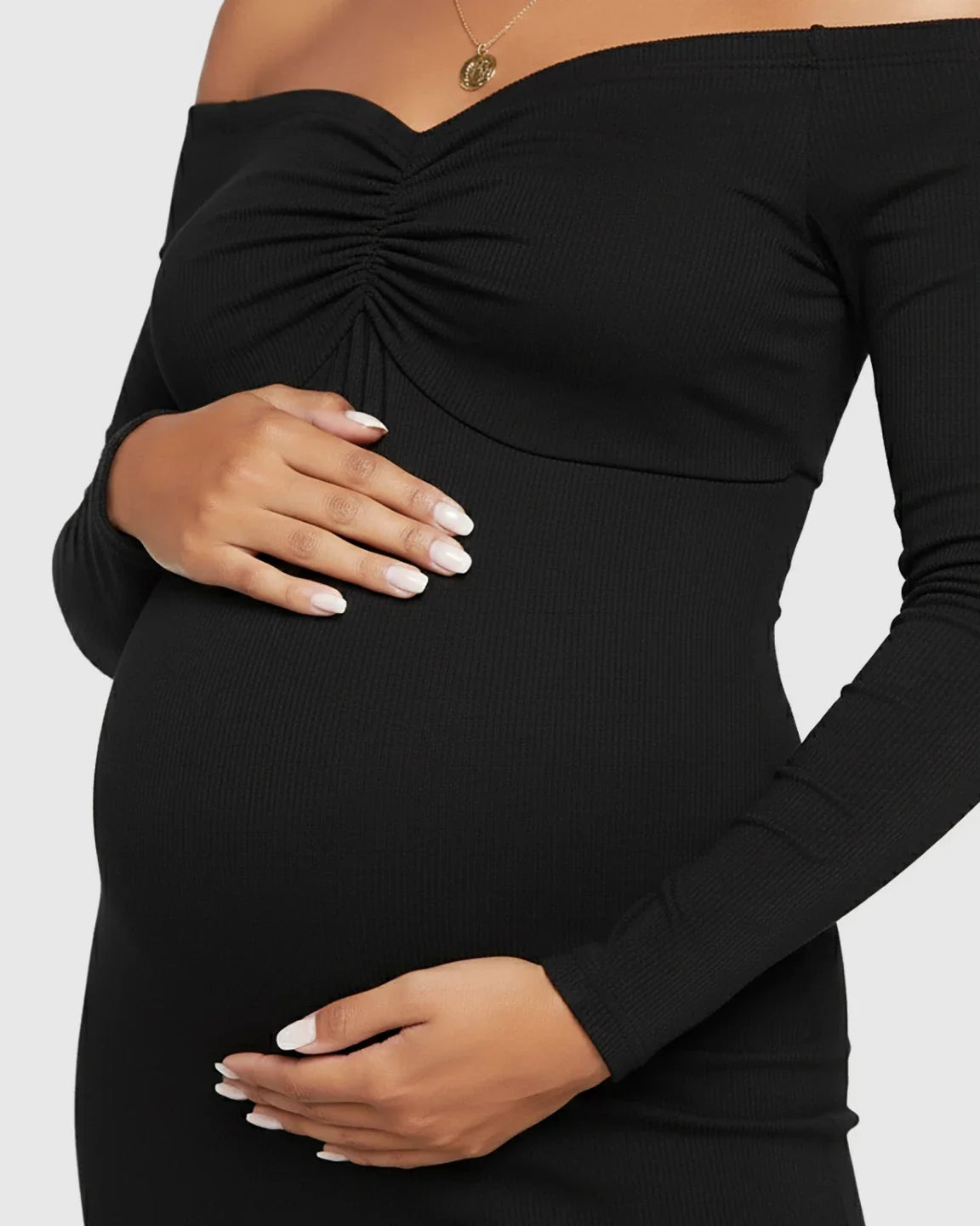 Bump Society – The Comfort Collection: Off-Shoulder Bodycon Maternity Midi Dress