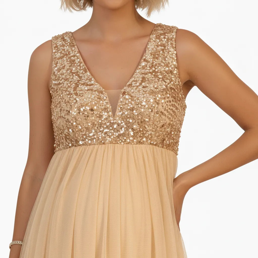 Bump Society – The Comfort Collection: Sequin Bodice Empire Waist Maternity Maxi Dress
