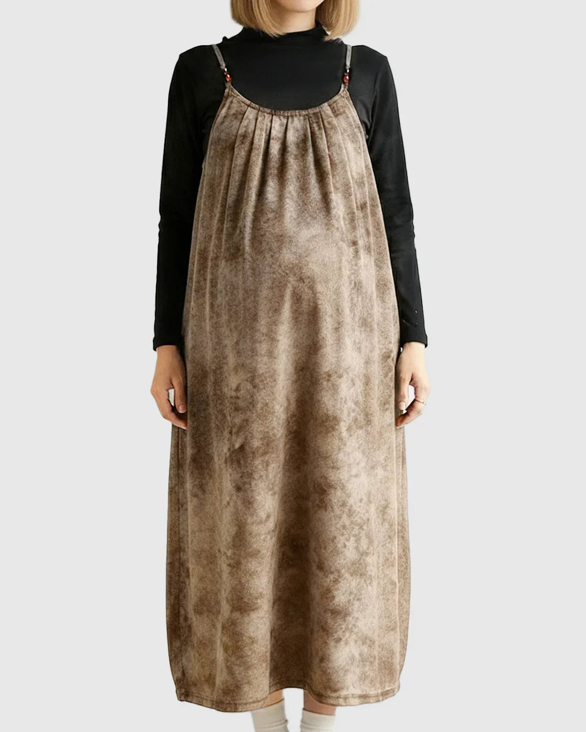 Bump Society – The Comfort Collection: Adjustable Strap Vintage-Style Maternity Suspender Midi Dress