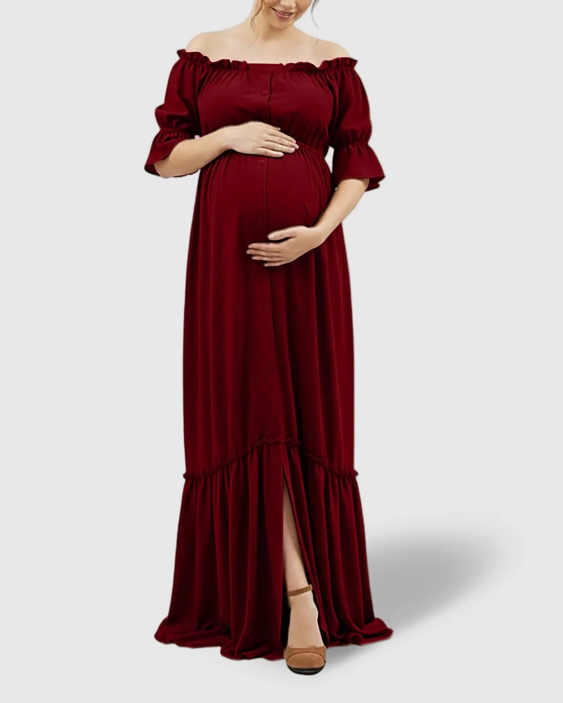 The Comfort Collection: Elegant Off-Shoulder Flared Maternity Long Dress