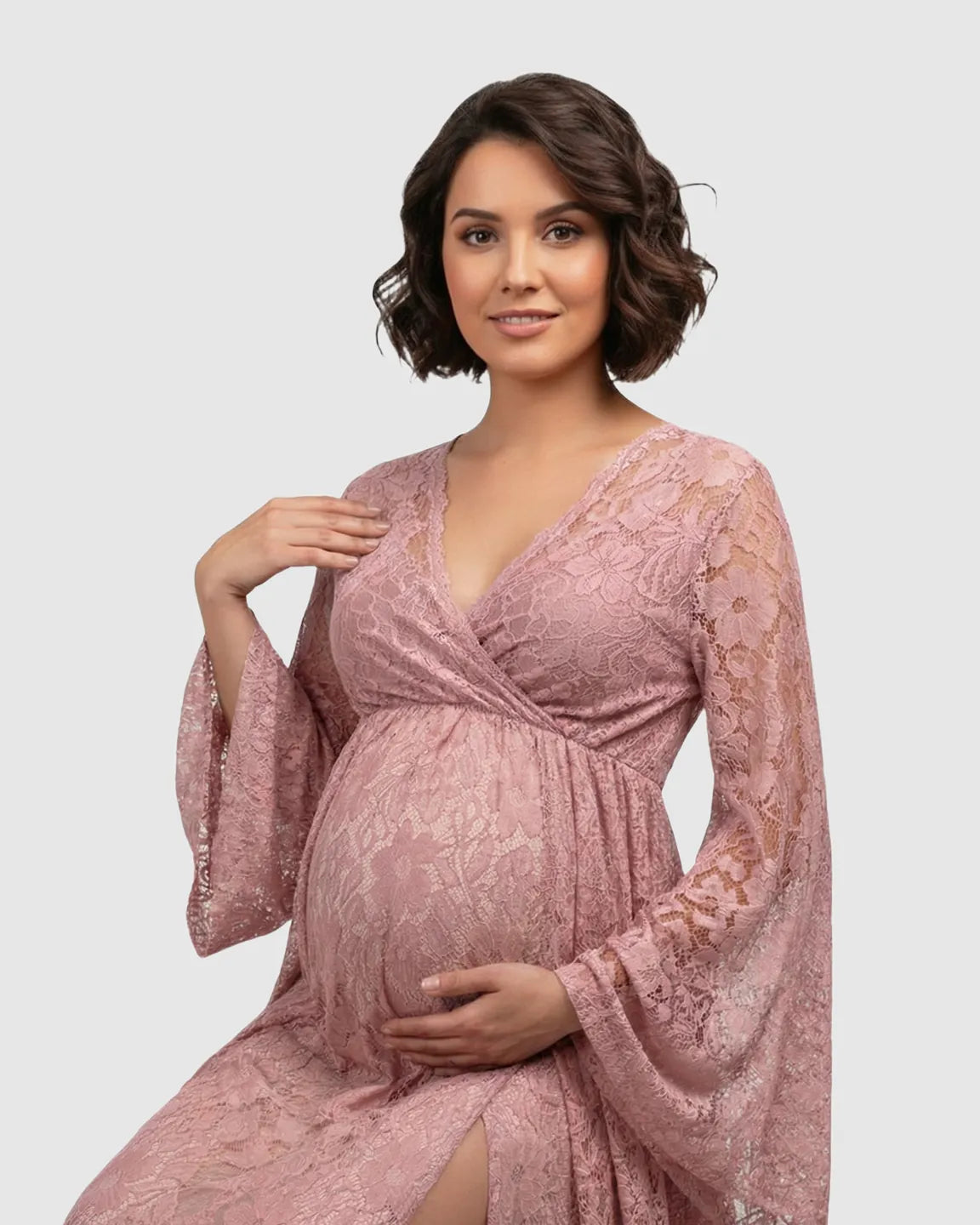 Bump Society – The Comfort Collection: Long Bell Sleeve See Through Maternity Gown