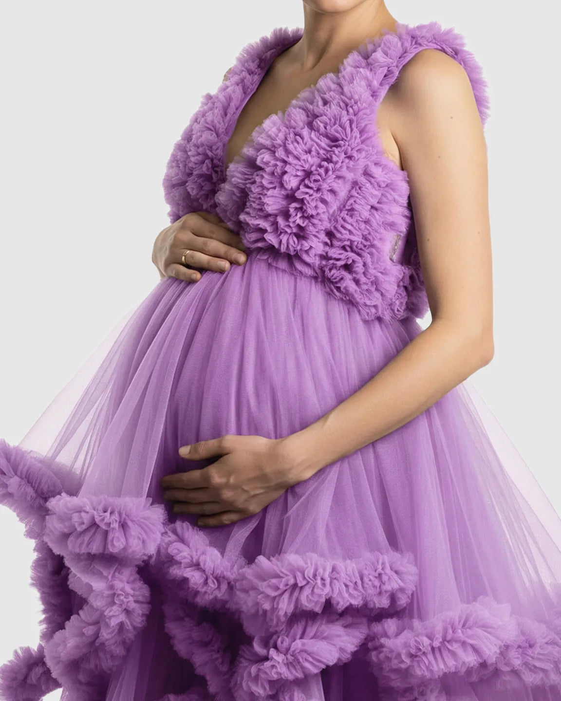 Bump Society – The Comfort Collection: Ruffled Bodice Multi-Layer Mesh Pleats Maternity Gown