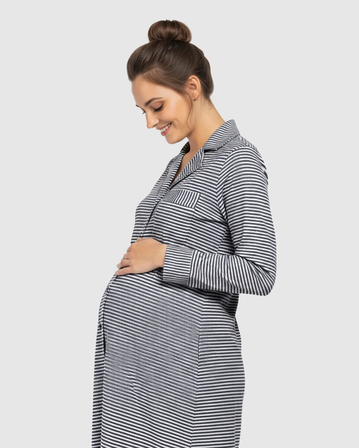 The Sleep Collection  Striped Button Front Shirt Style Maternity Sleepwear