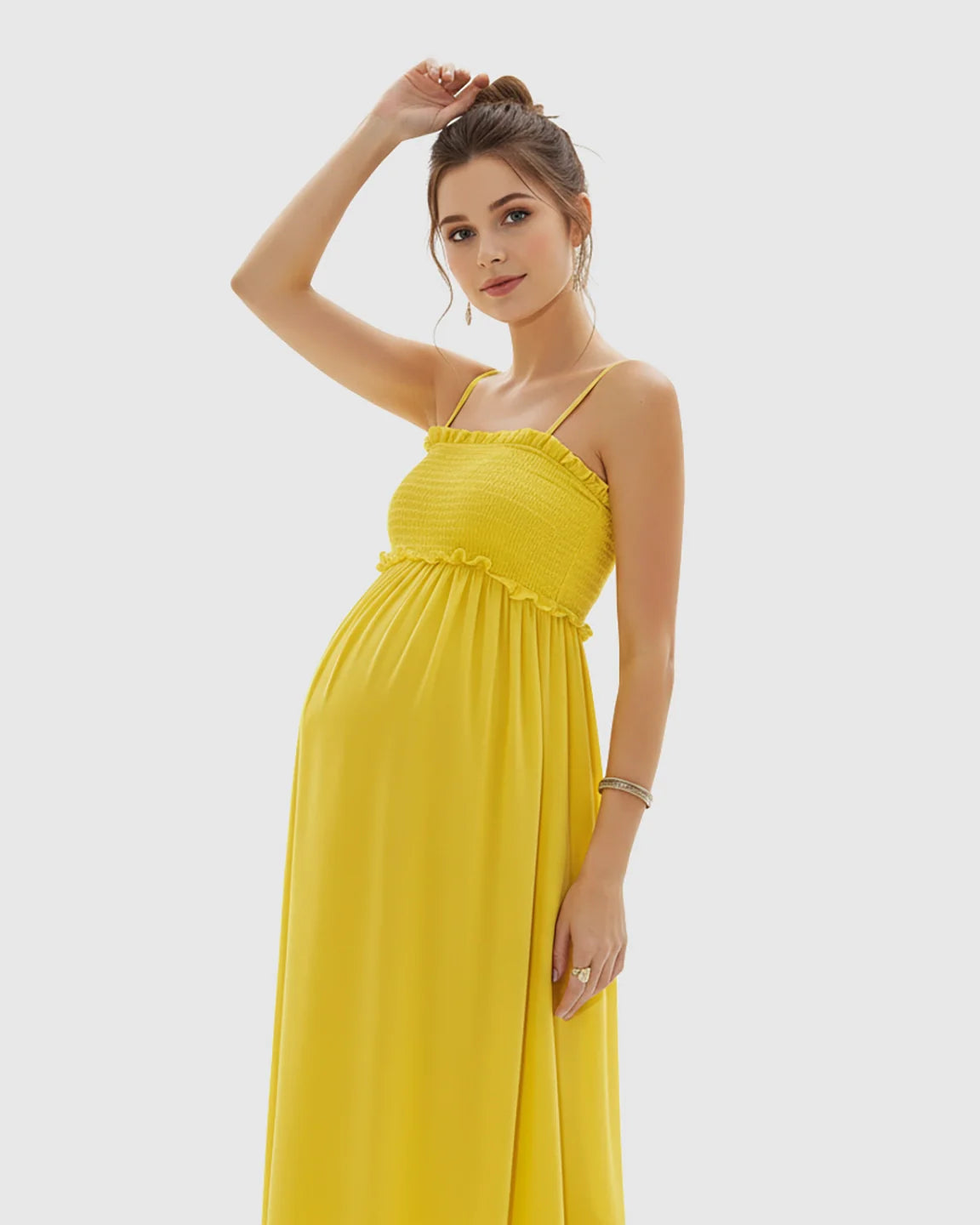 Bump Society – The Comfort Collection: Shirred Spaghetti A-Line Maternity Maxi Dress