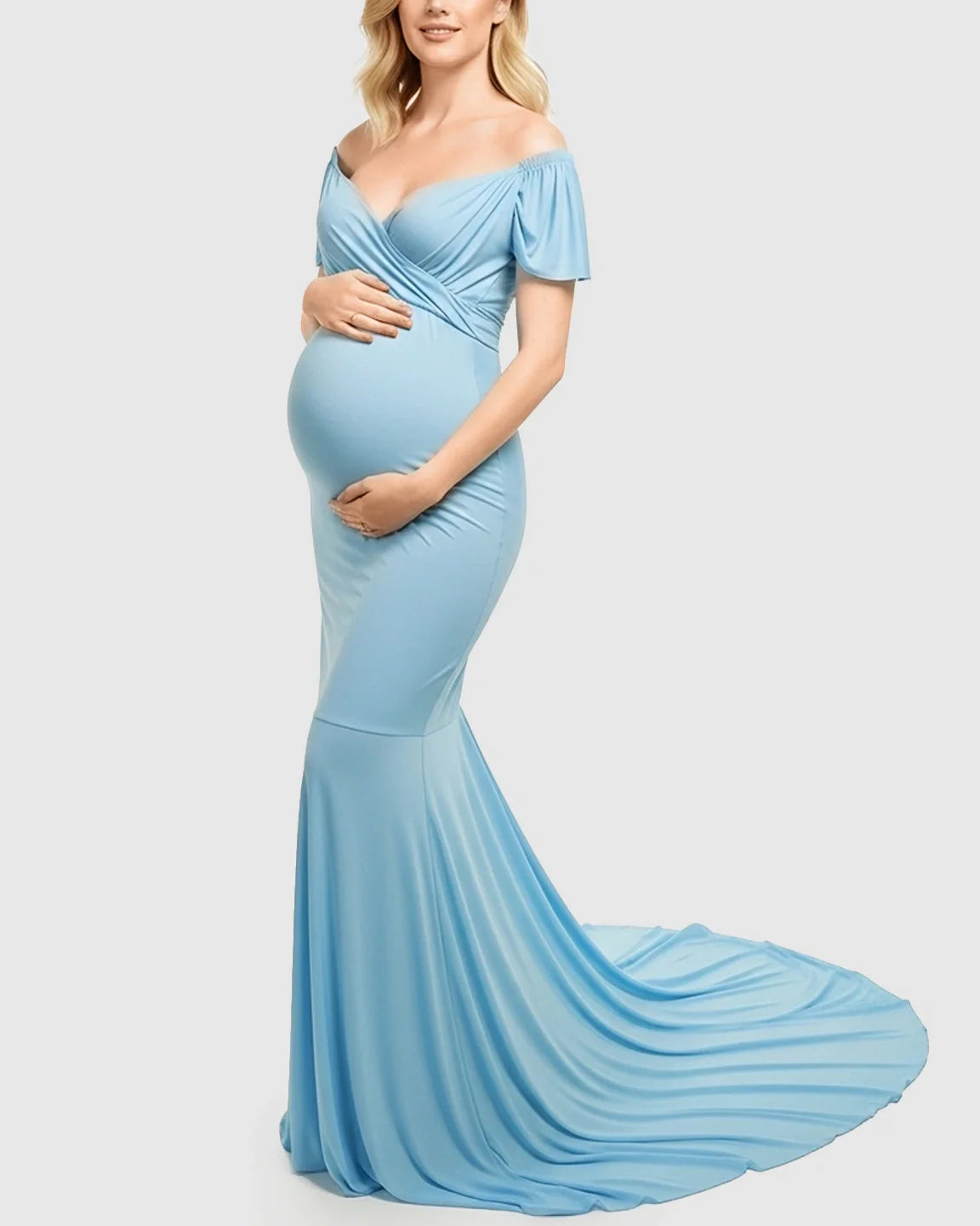 Bump Society – The Comfort Collection: Off-Shoulder Fitted Mermaid Style Maternity Photoshoot Gown