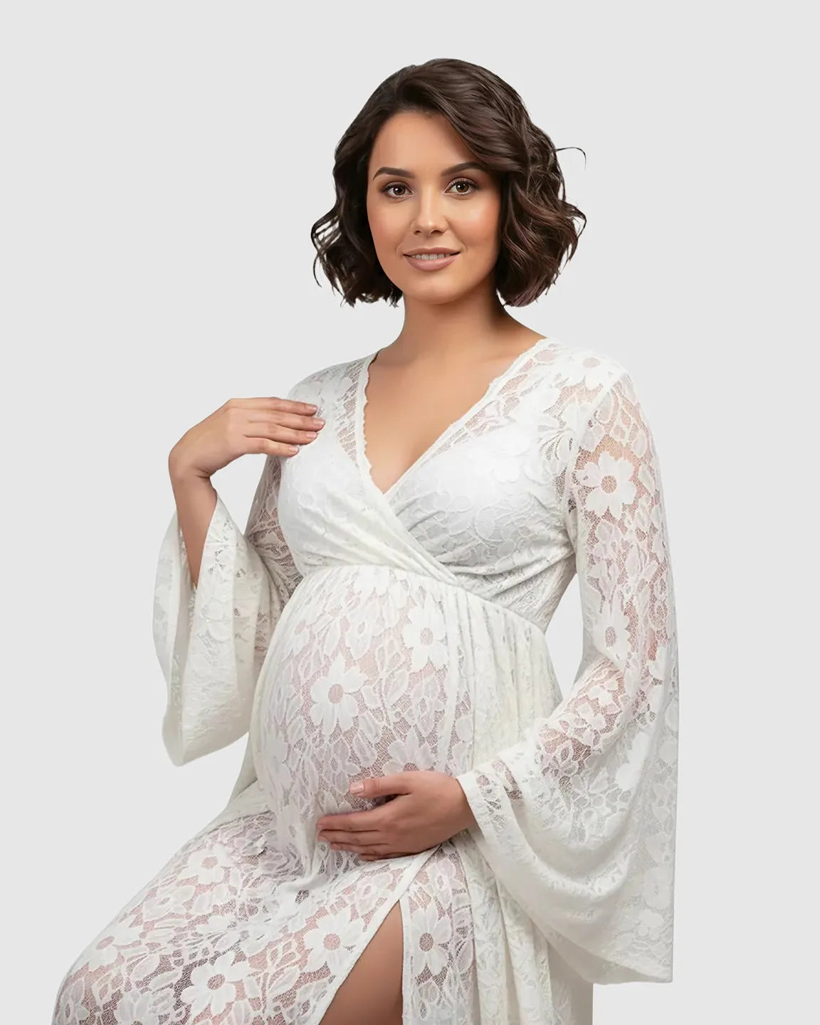 Bump Society – The Comfort Collection: Long Bell Sleeve See Through Maternity Gown