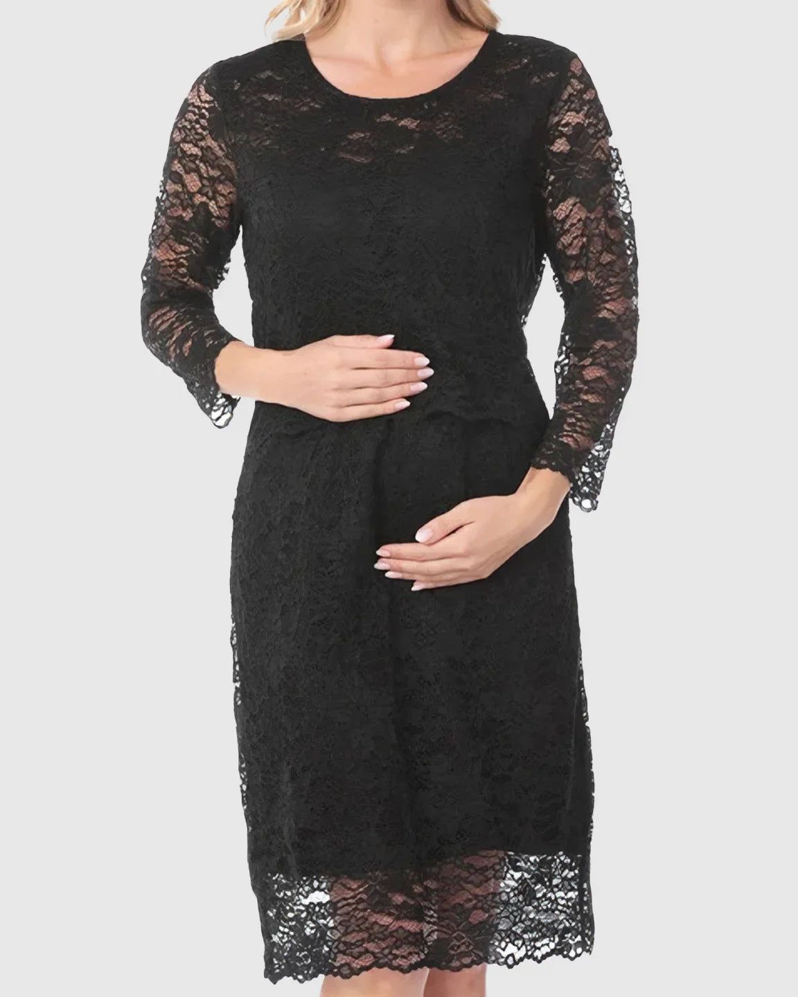 Bump Society – The Nursing Collection: Mid-length Lace Sleeves Maternity & Nursing Dress