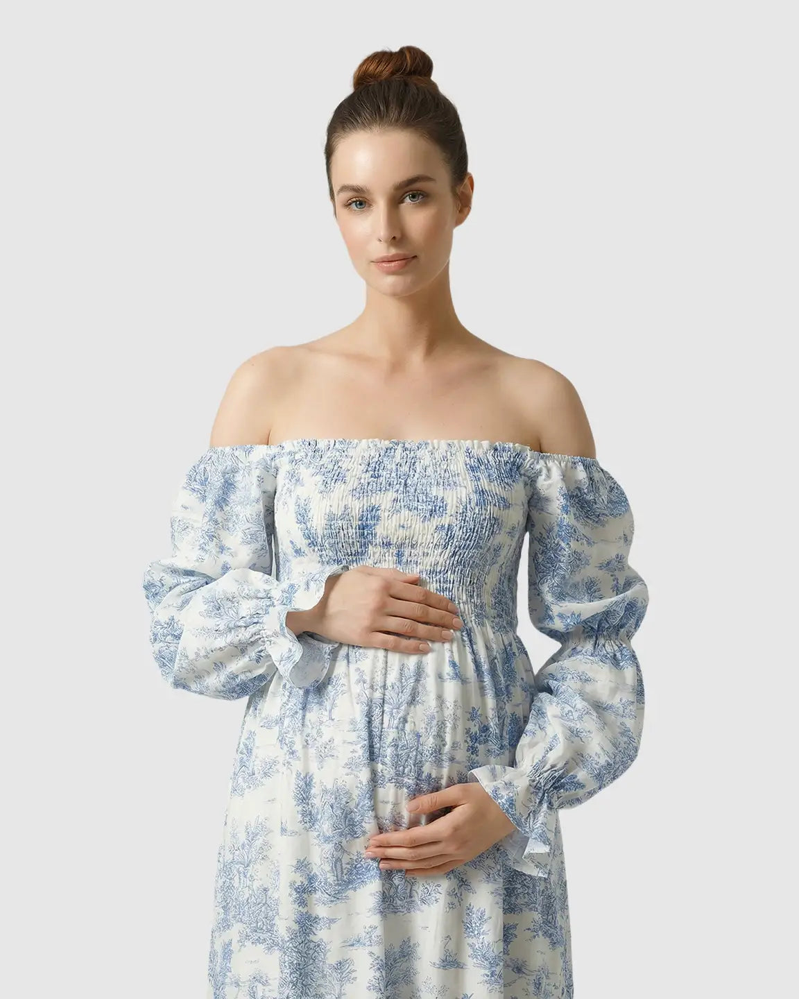 Bump Society – The Comfort Collection: Puff Sleeves Floral Tiered Maternity Maxi Dress
