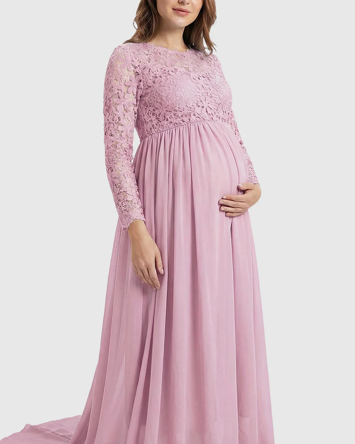 Bump Society – The Comfort Collection: Lace Bodice Trailing Skirt Maternity Photoshoot Gown