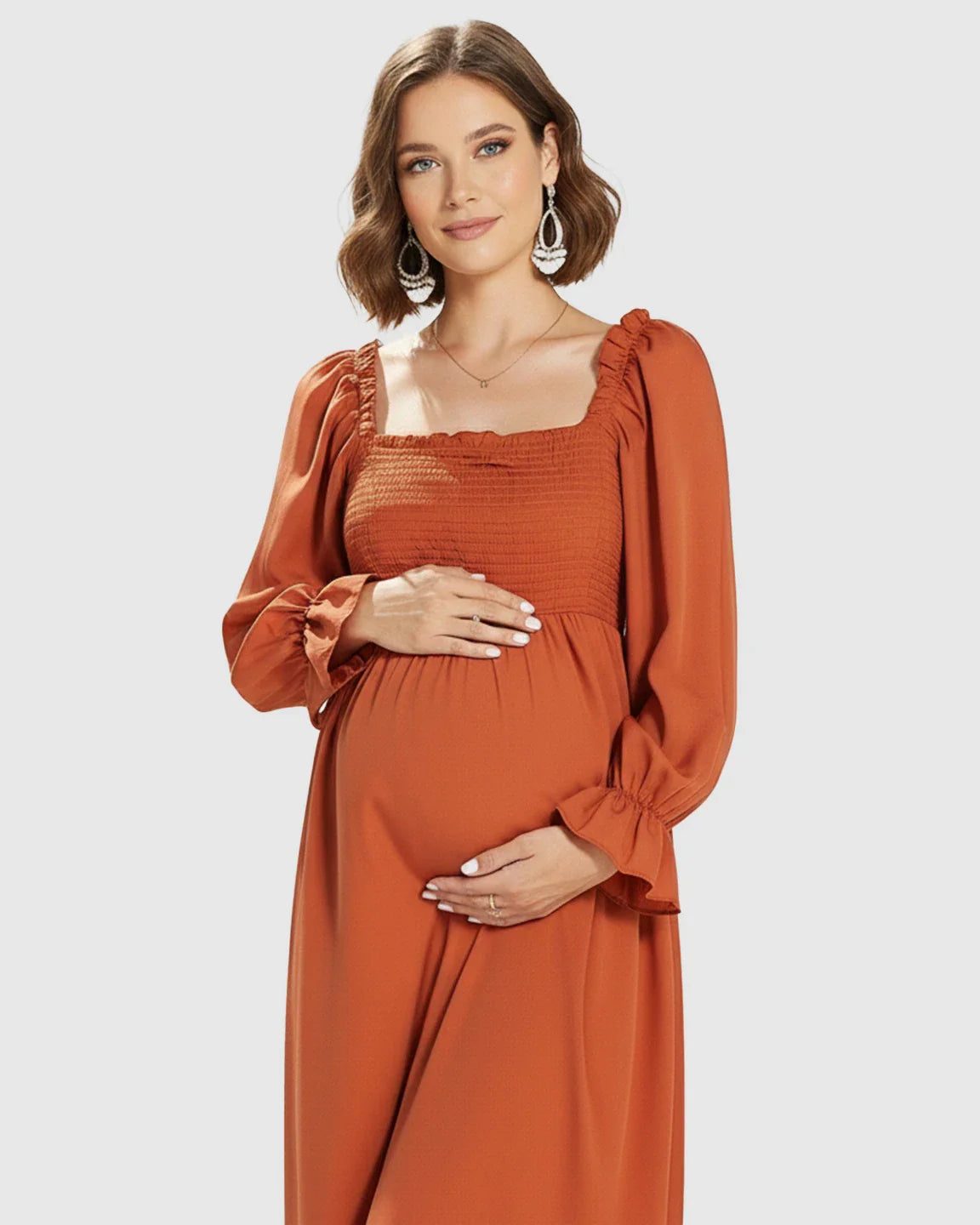 Bump Society – The Comfort Collection: Bishop Sleeves Retro Elegant Maternity Maxi Dress
